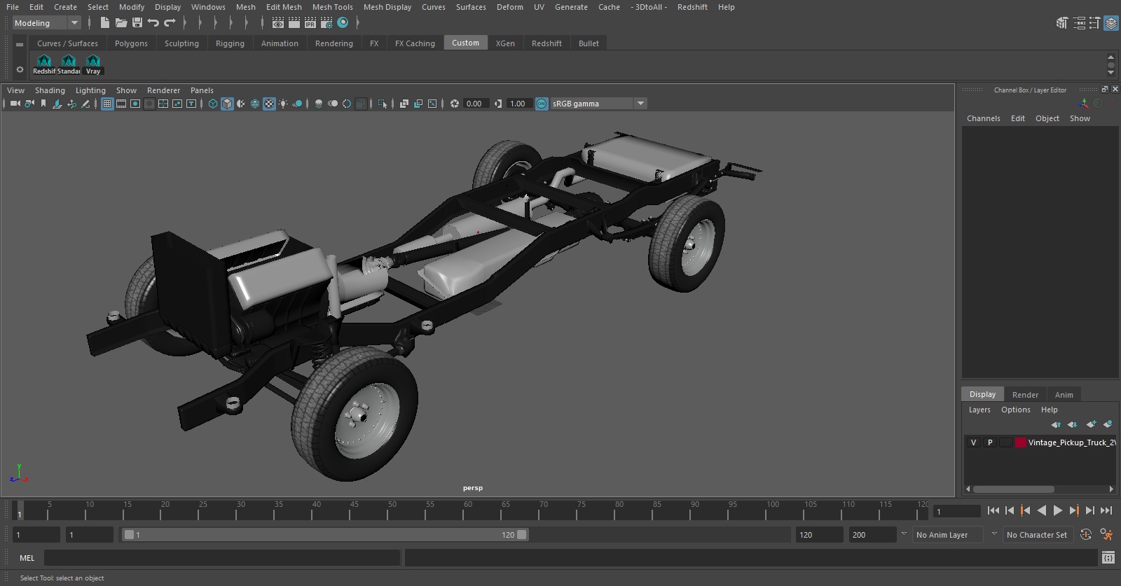 Vintage Pickup Truck 2WD Chassis 3D