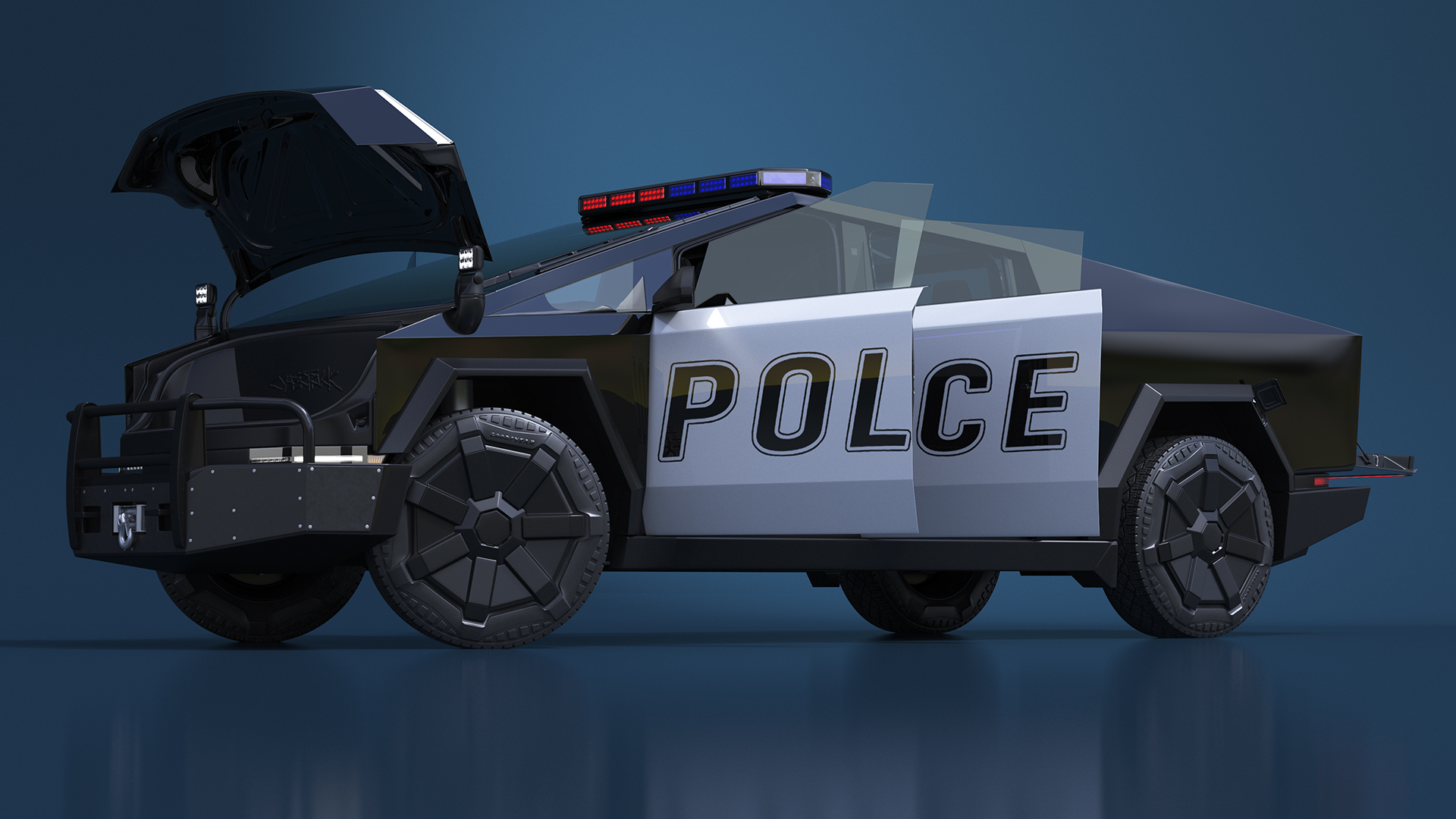Tesla Cybertruck Police Patrol Vehicle Rigged for Maya 3D model