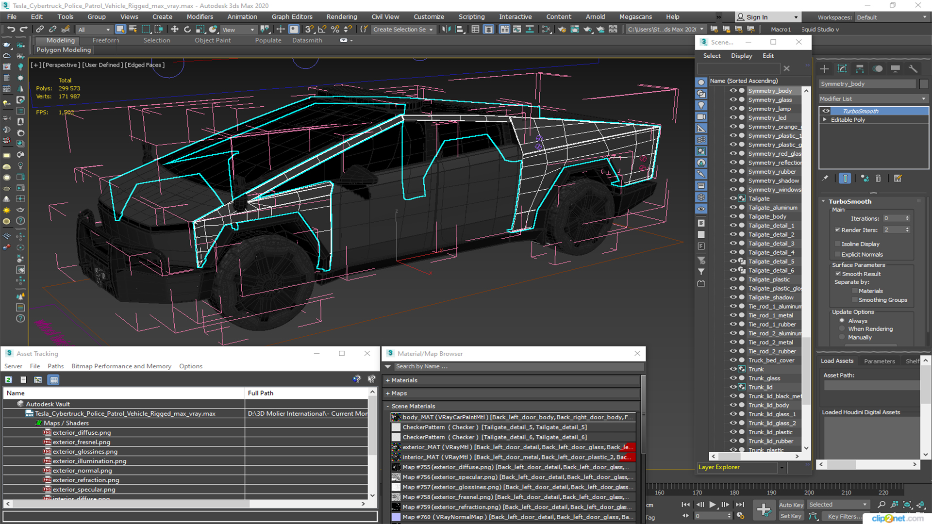 Tesla Cybertruck Police Patrol Vehicle Rigged for Maya 3D model