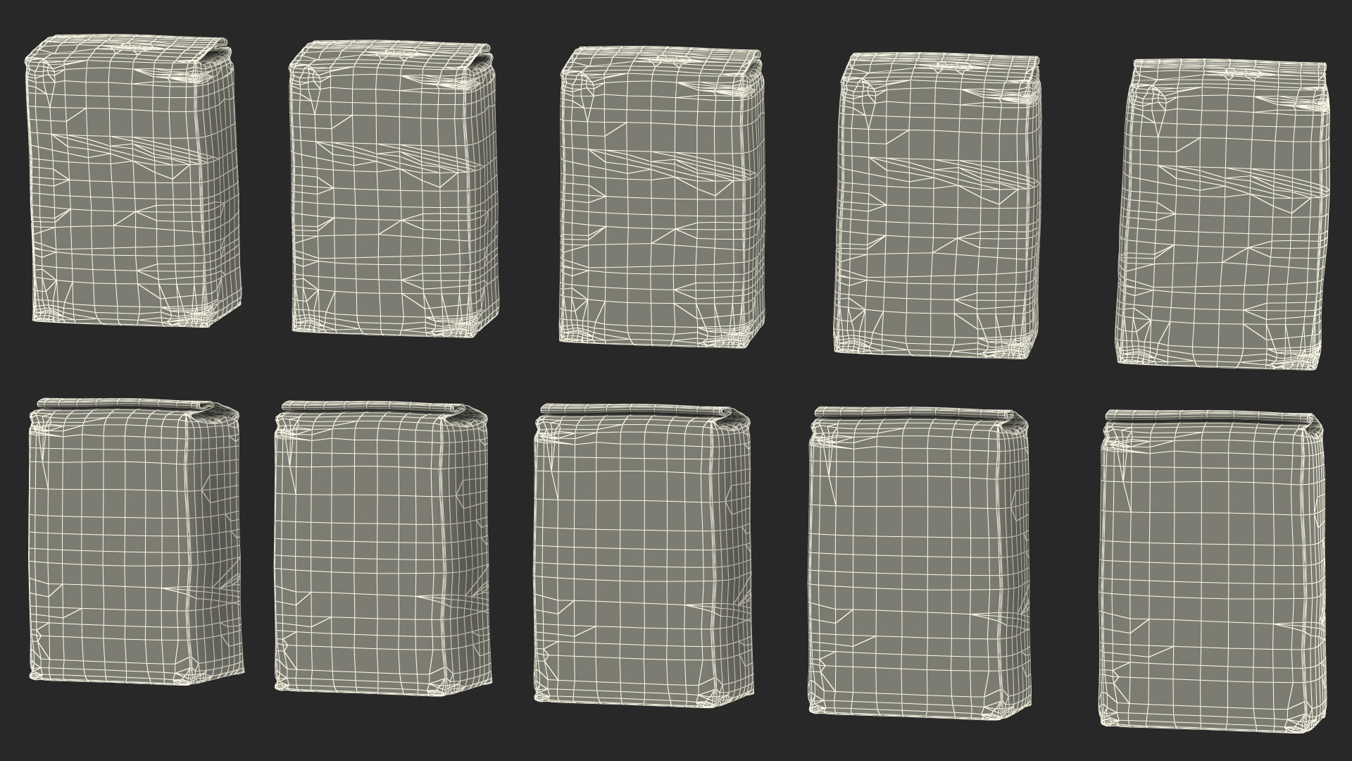 Wheat Flour Paper Bag 5lb Set 3D model