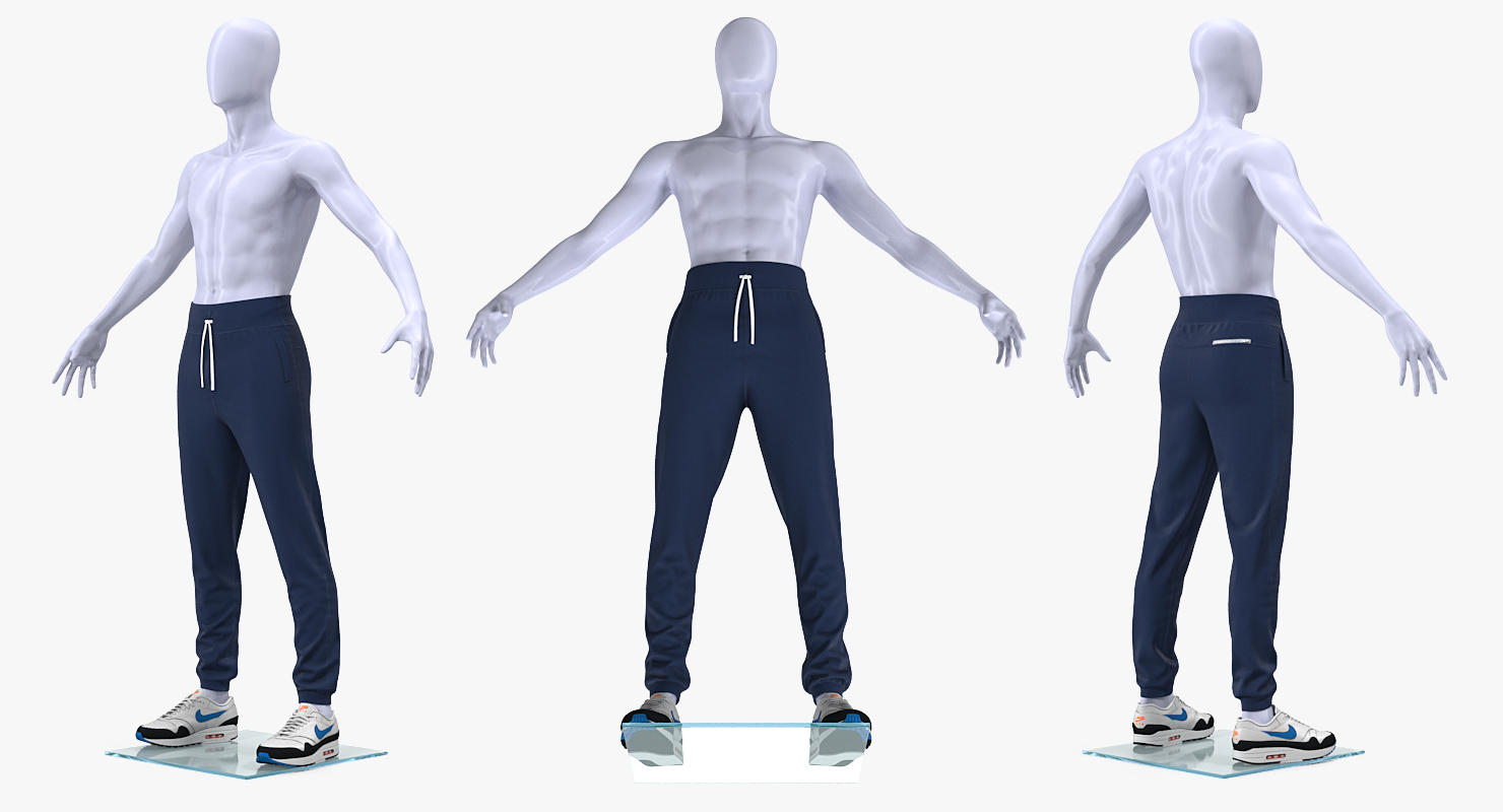 3D Blue Nike Joggers and Sneakers on Mannequin model
