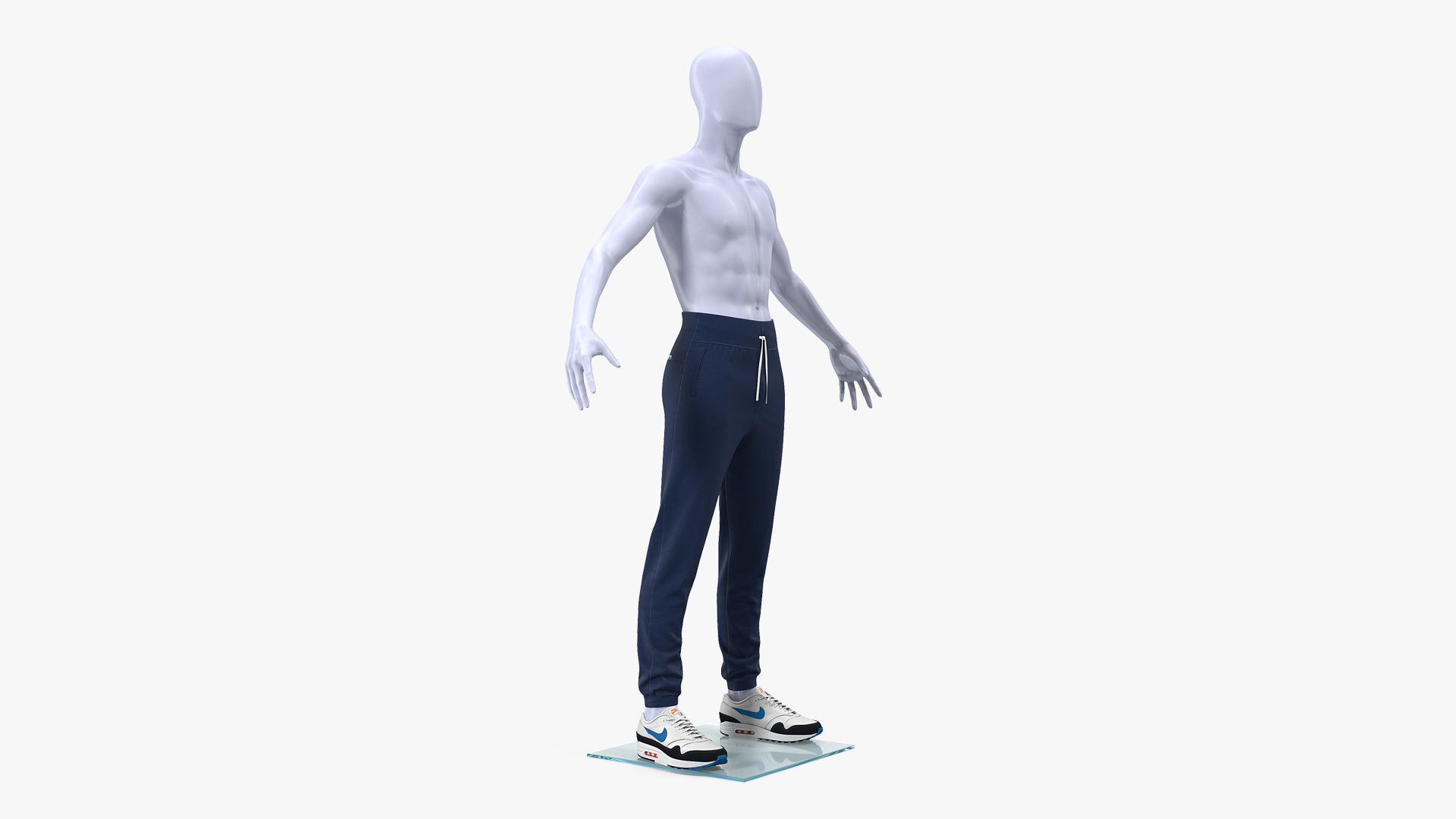 3D Blue Nike Joggers and Sneakers on Mannequin model
