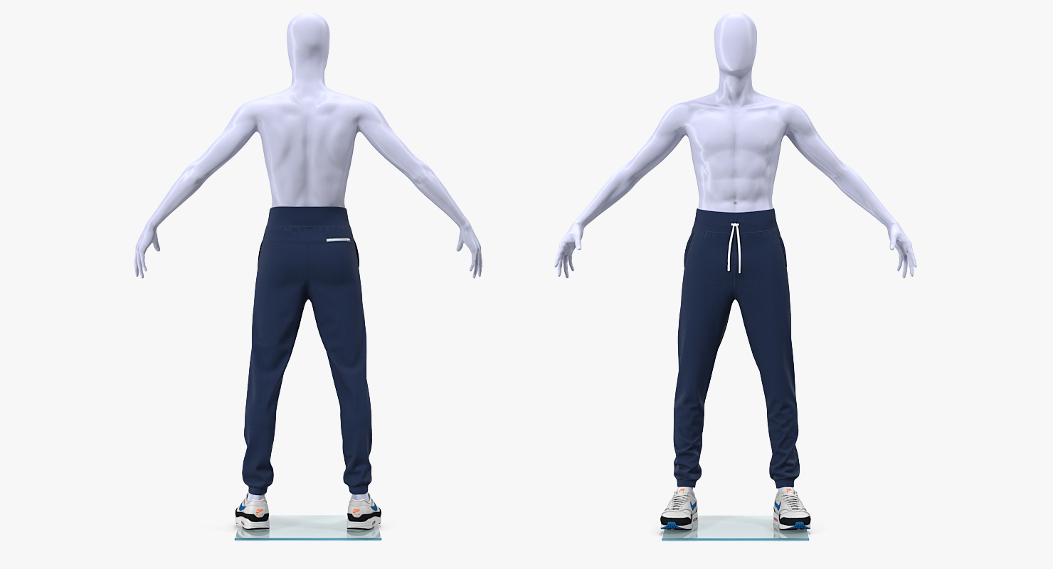 3D Blue Nike Joggers and Sneakers on Mannequin model
