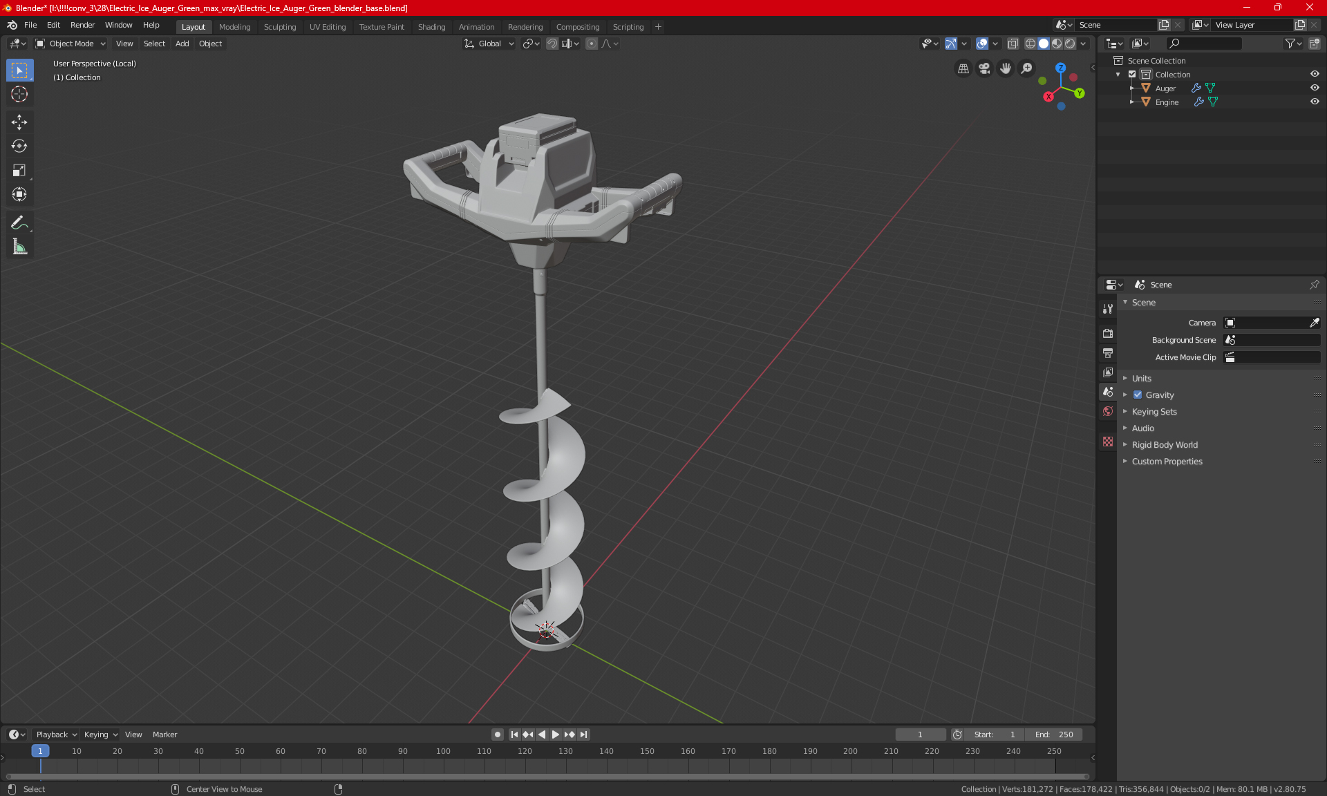 Electric Ice Auger Green 3D model