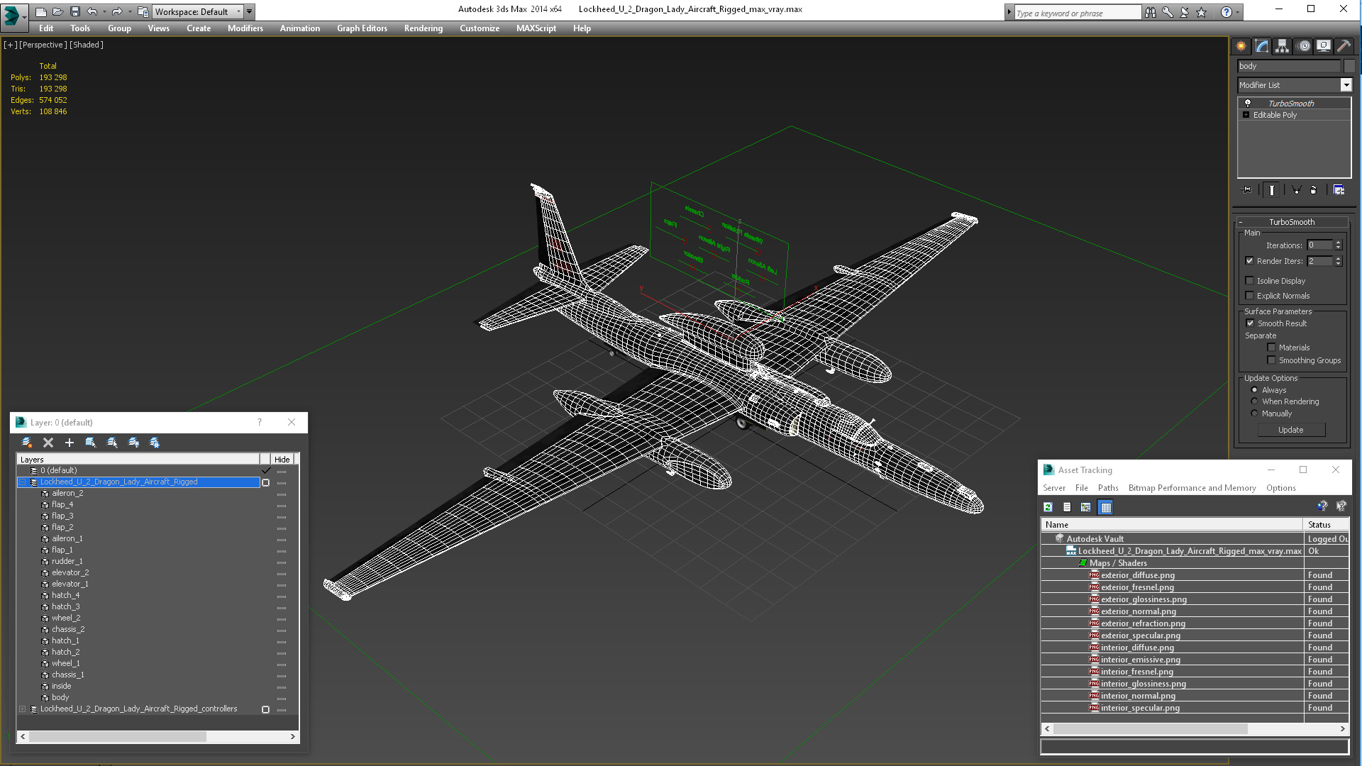 Lockheed U_2 Dragon Lady Aircraft Rigged for Maya 3D model