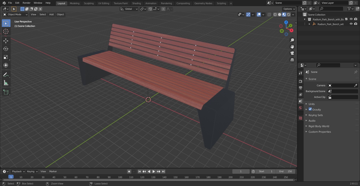 Radium Park Bench with Backrest Steel 3D