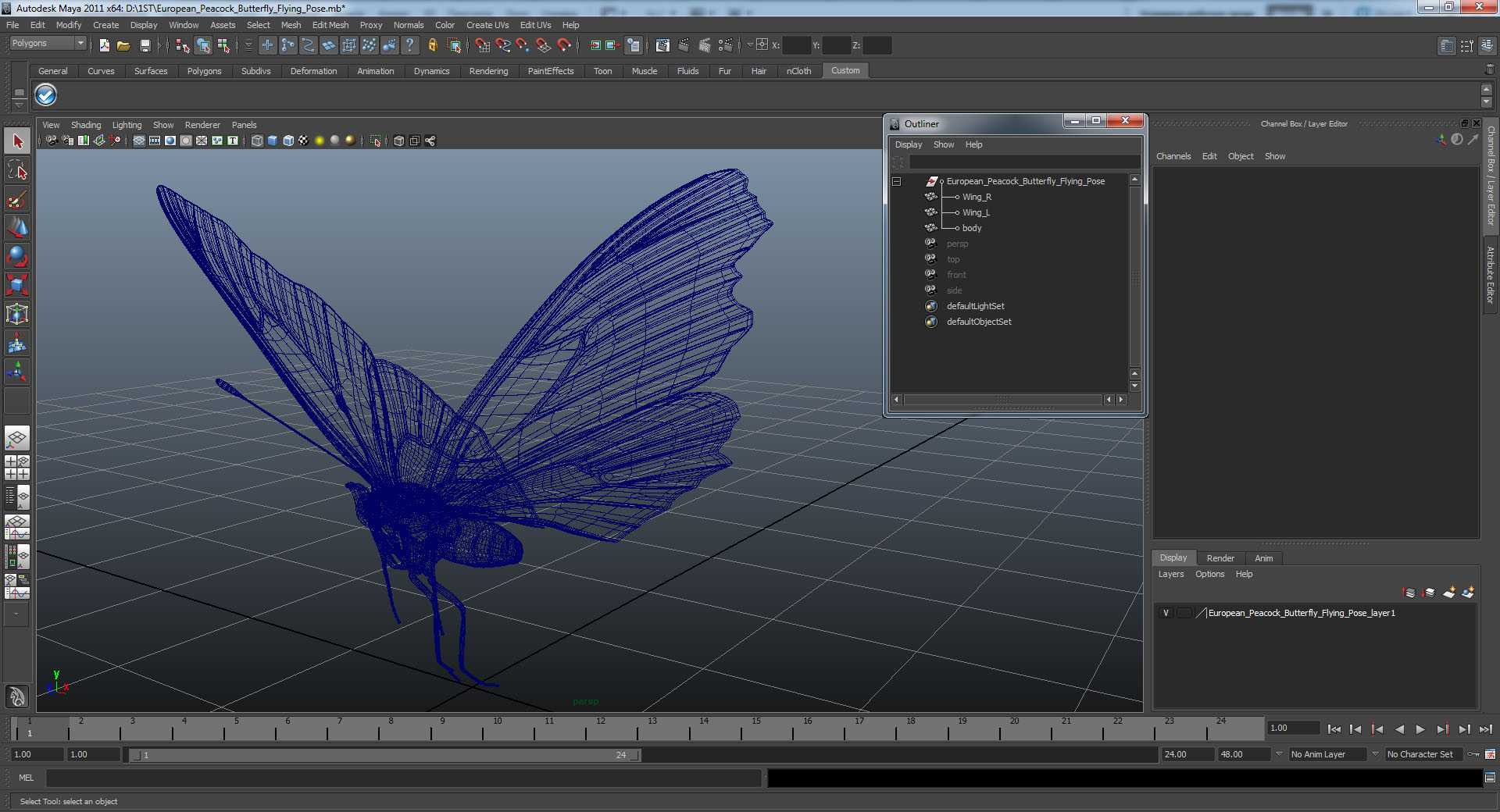 3D European Peacock Butterfly Flying Pose model