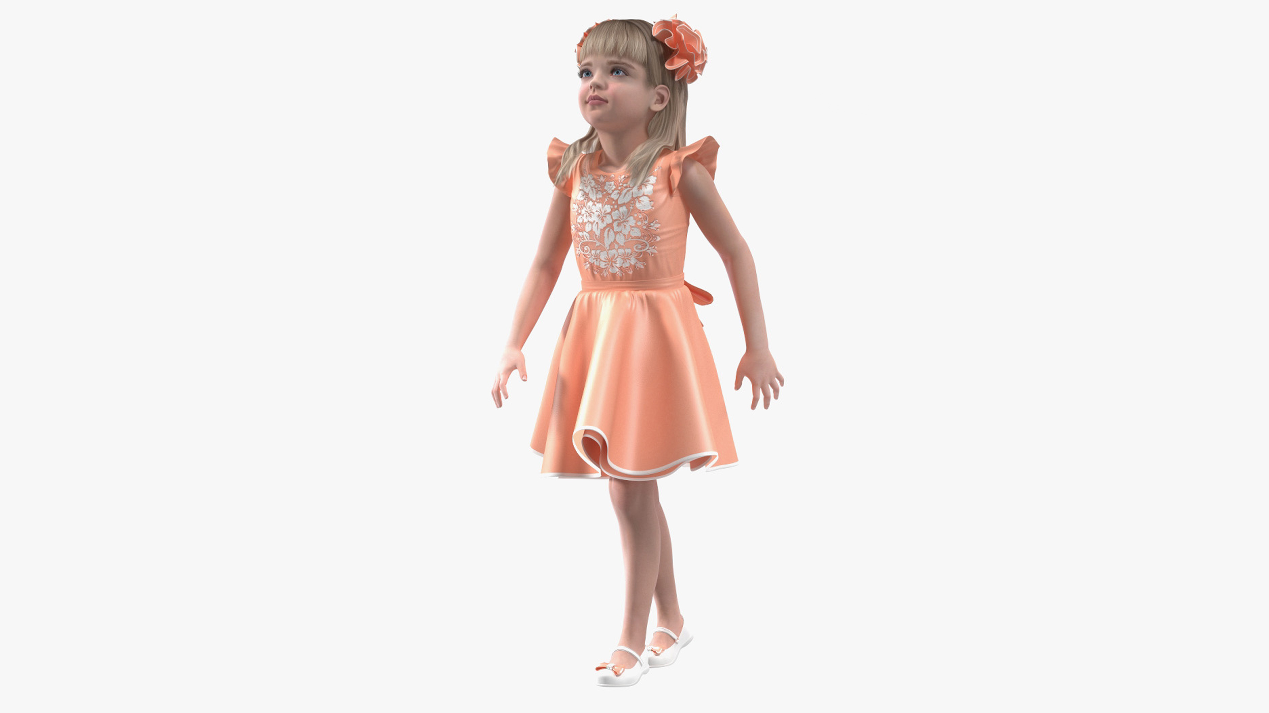 3D Child Girl Party Dress Rigged for Cinema 4D model