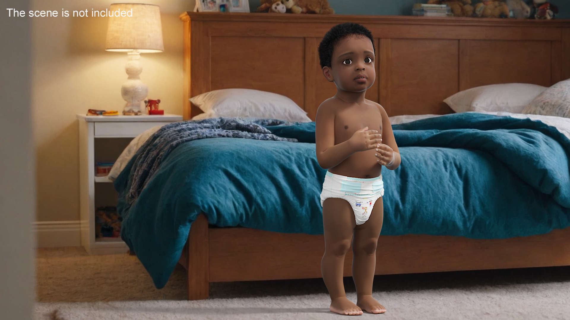 3D Toddler Boy Dark Skinned in Diaper Standing model