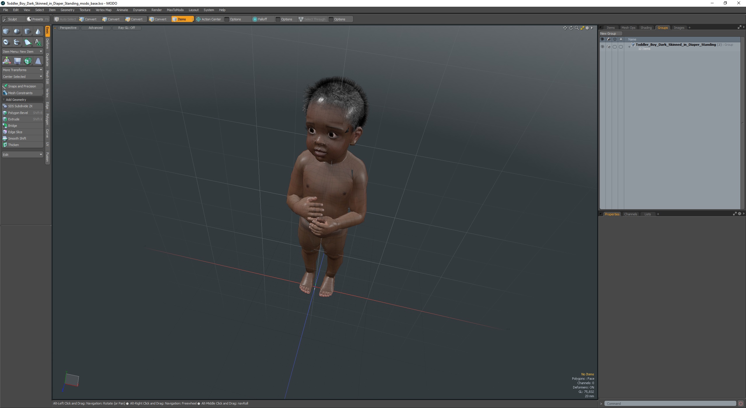 3D Toddler Boy Dark Skinned in Diaper Standing model
