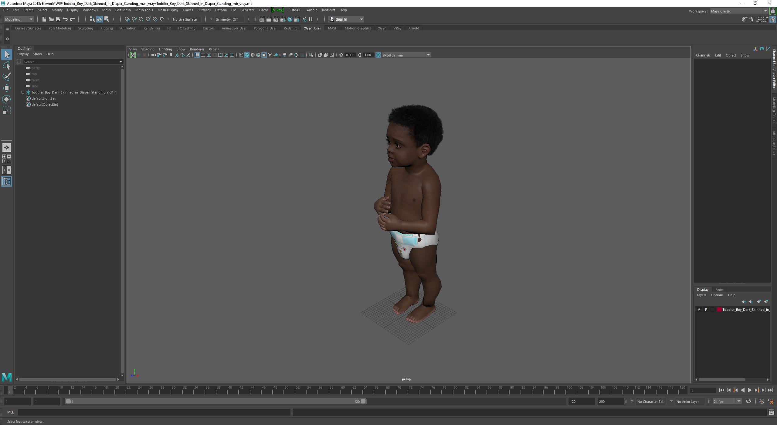 3D Toddler Boy Dark Skinned in Diaper Standing model