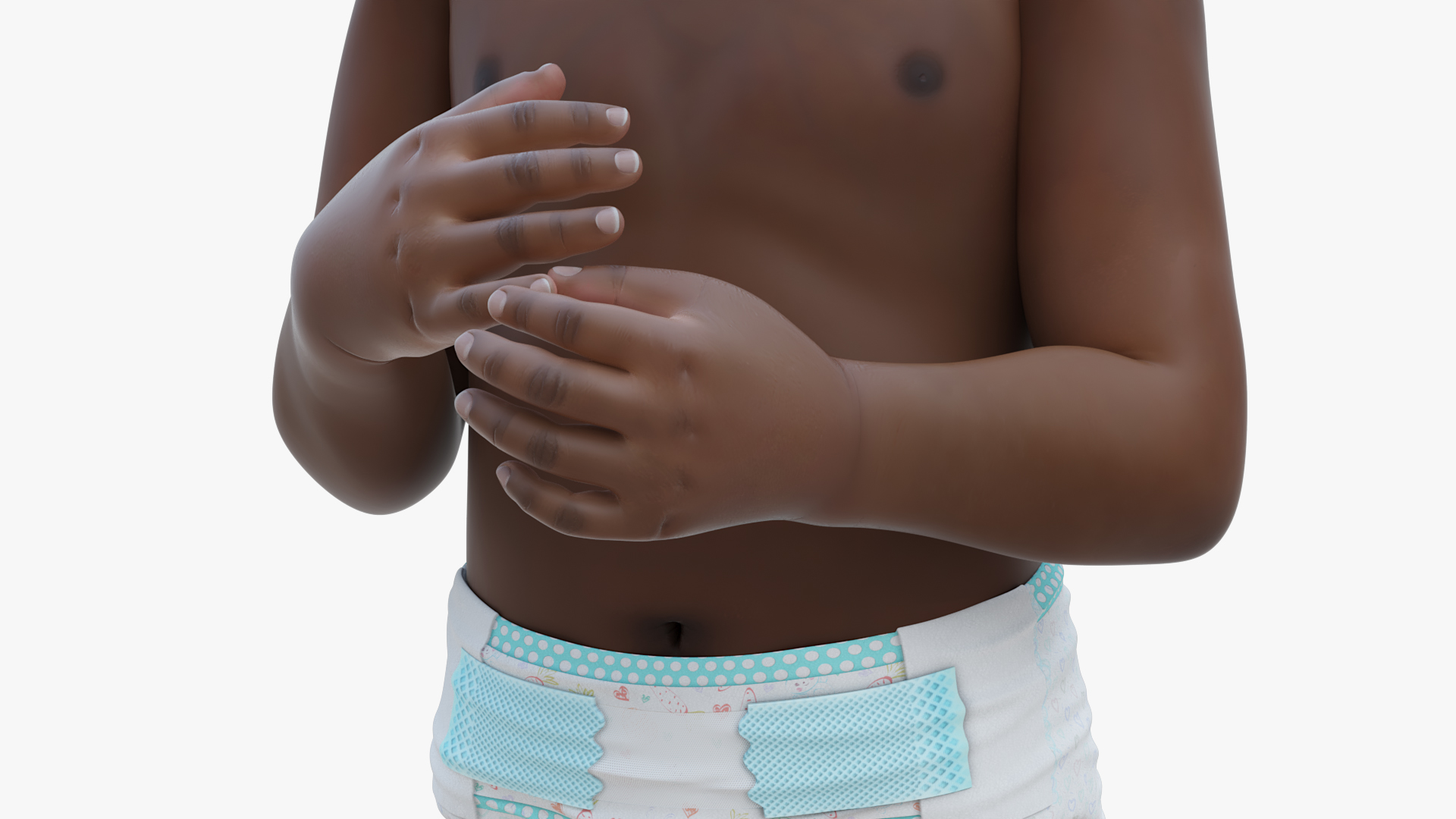 3D Toddler Boy Dark Skinned in Diaper Standing model