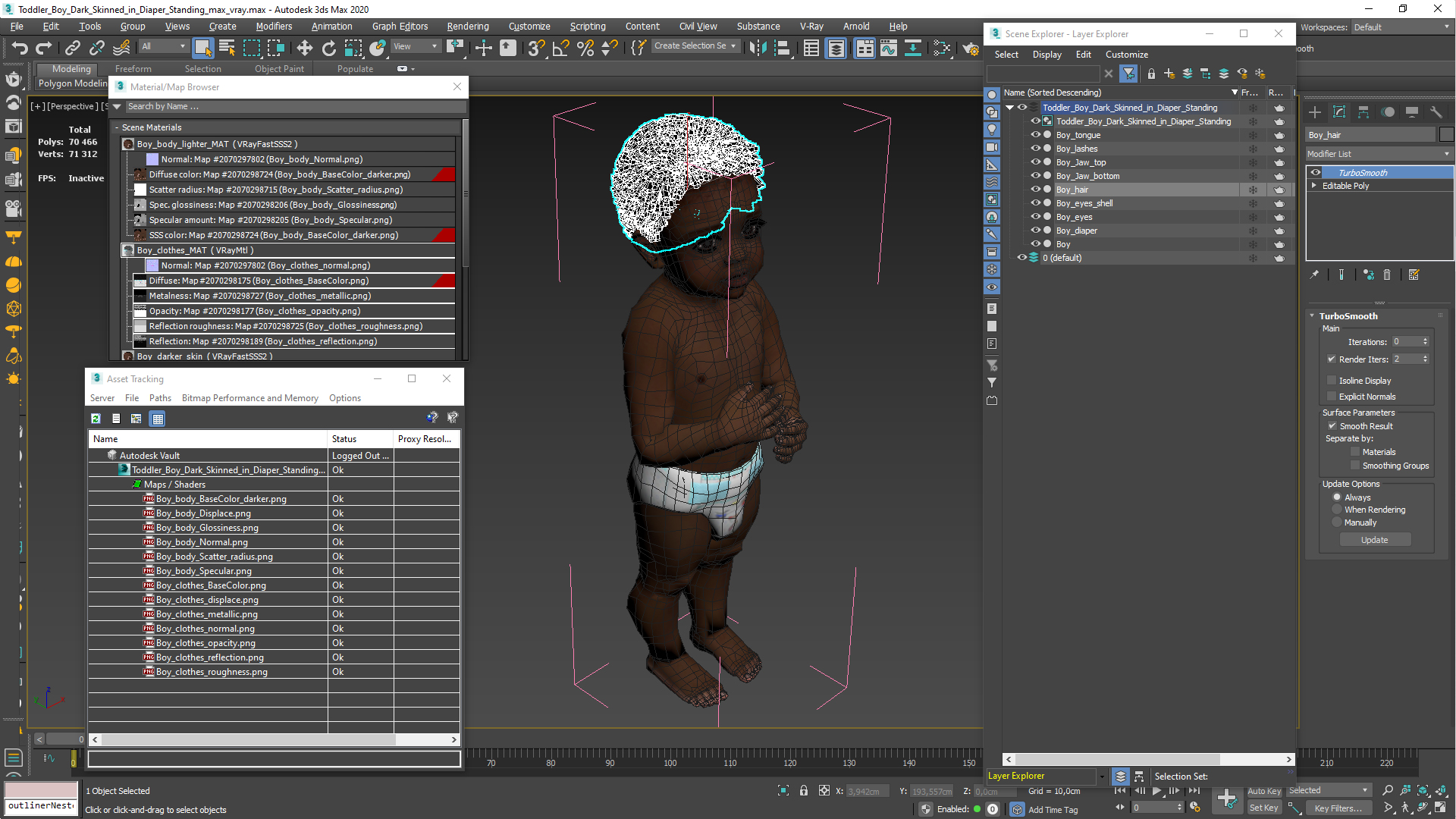 3D Toddler Boy Dark Skinned in Diaper Standing model