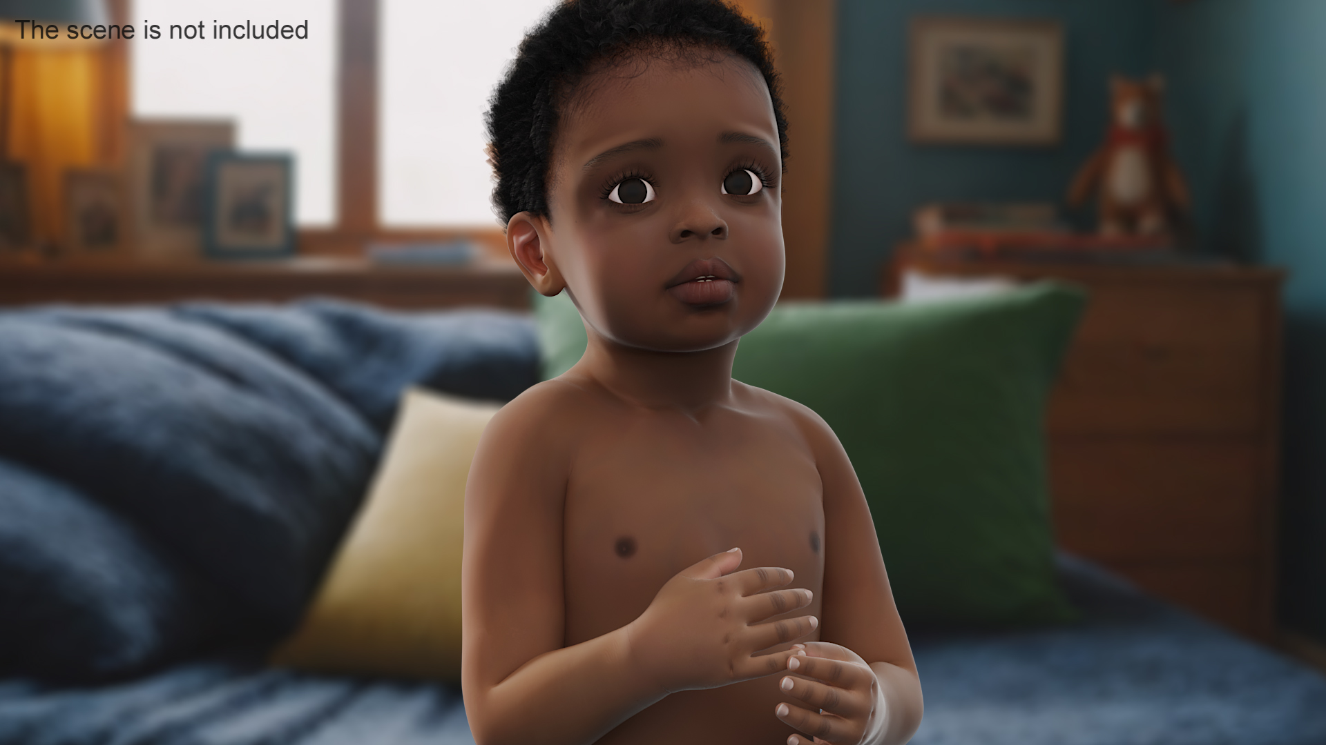 3D Toddler Boy Dark Skinned in Diaper Standing model