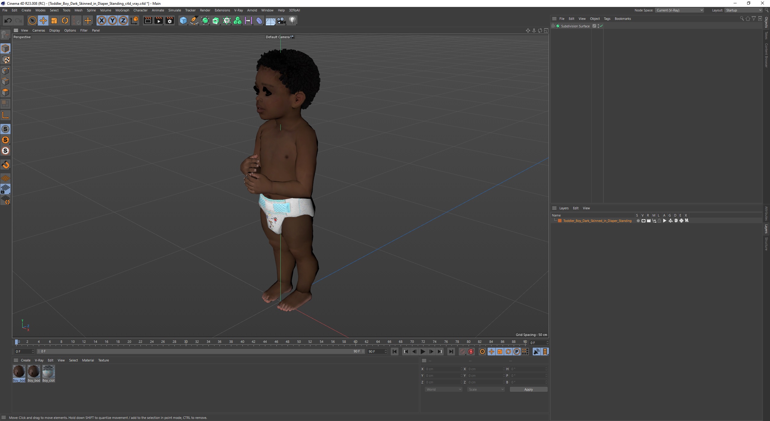 3D Toddler Boy Dark Skinned in Diaper Standing model