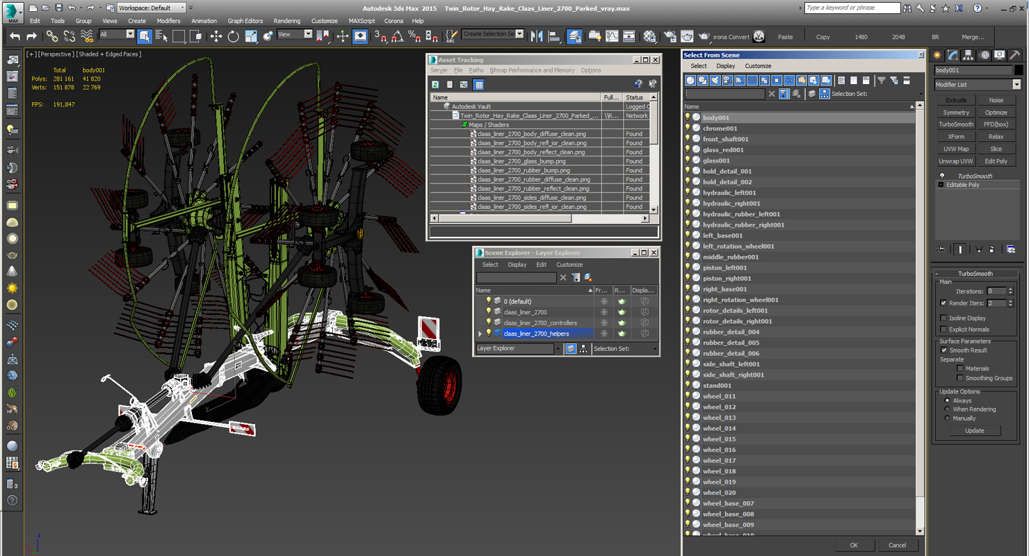 3D Twin Rotor Hay Rake Claas Liner 2700 Parked model