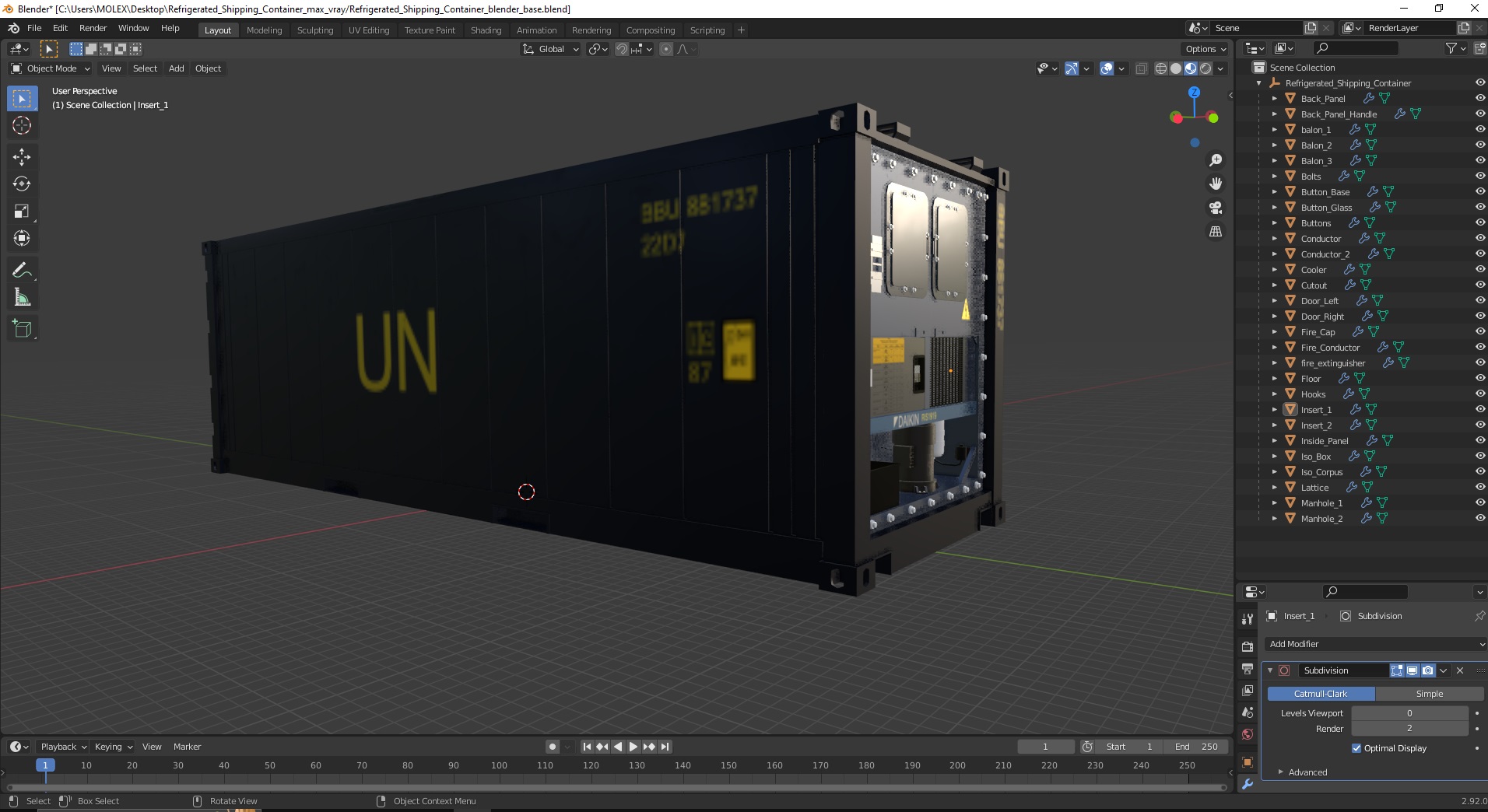 3D Refrigerated Shipping Container