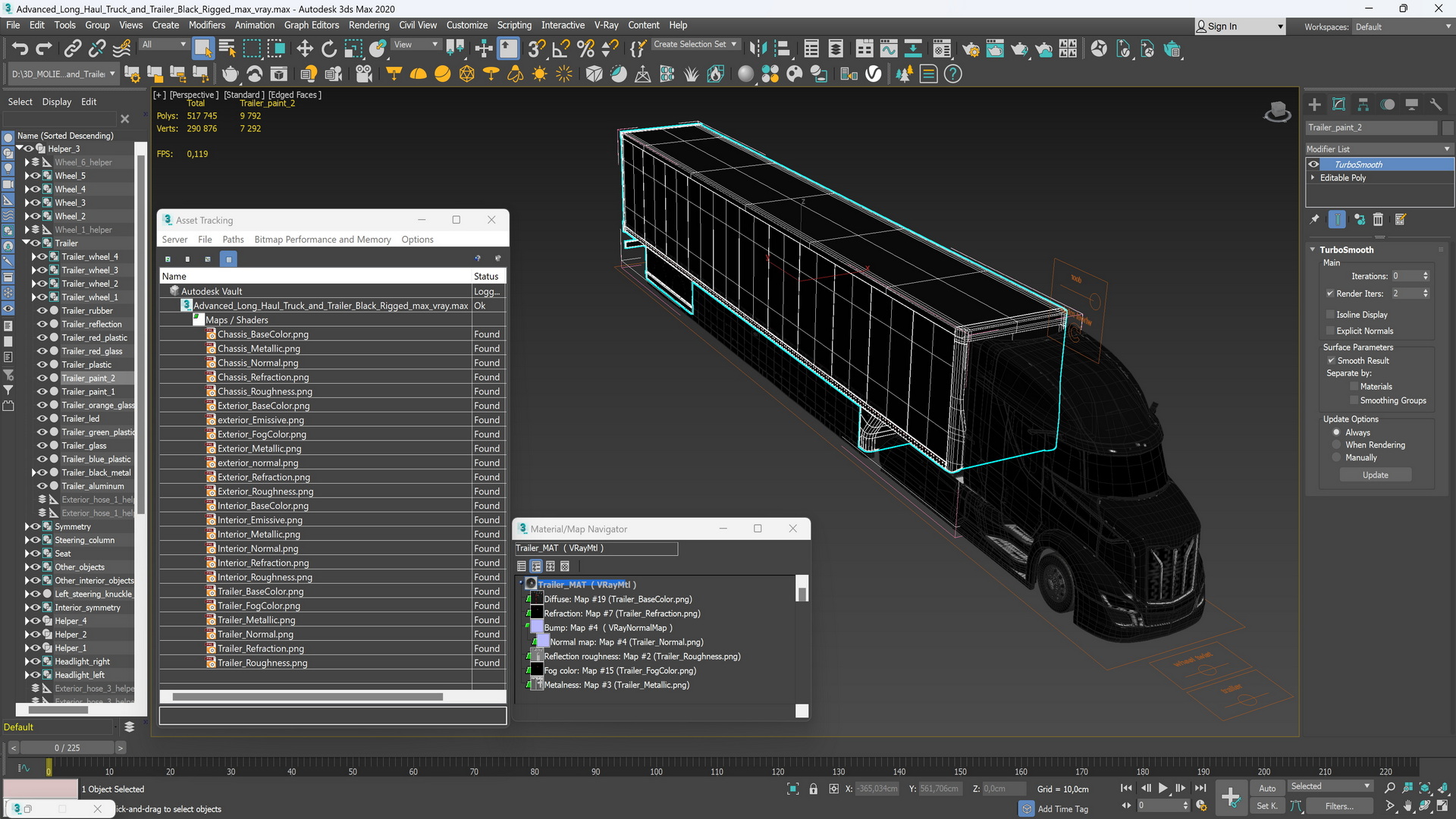 Advanced Long Haul Truck and Trailer Black Rigged 3D model