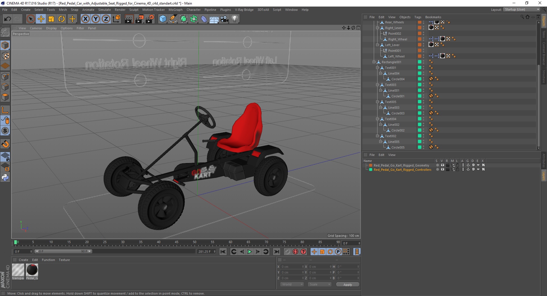 3D model Red Pedal Car with Adjustable Seat Rigged for Cinema 4D