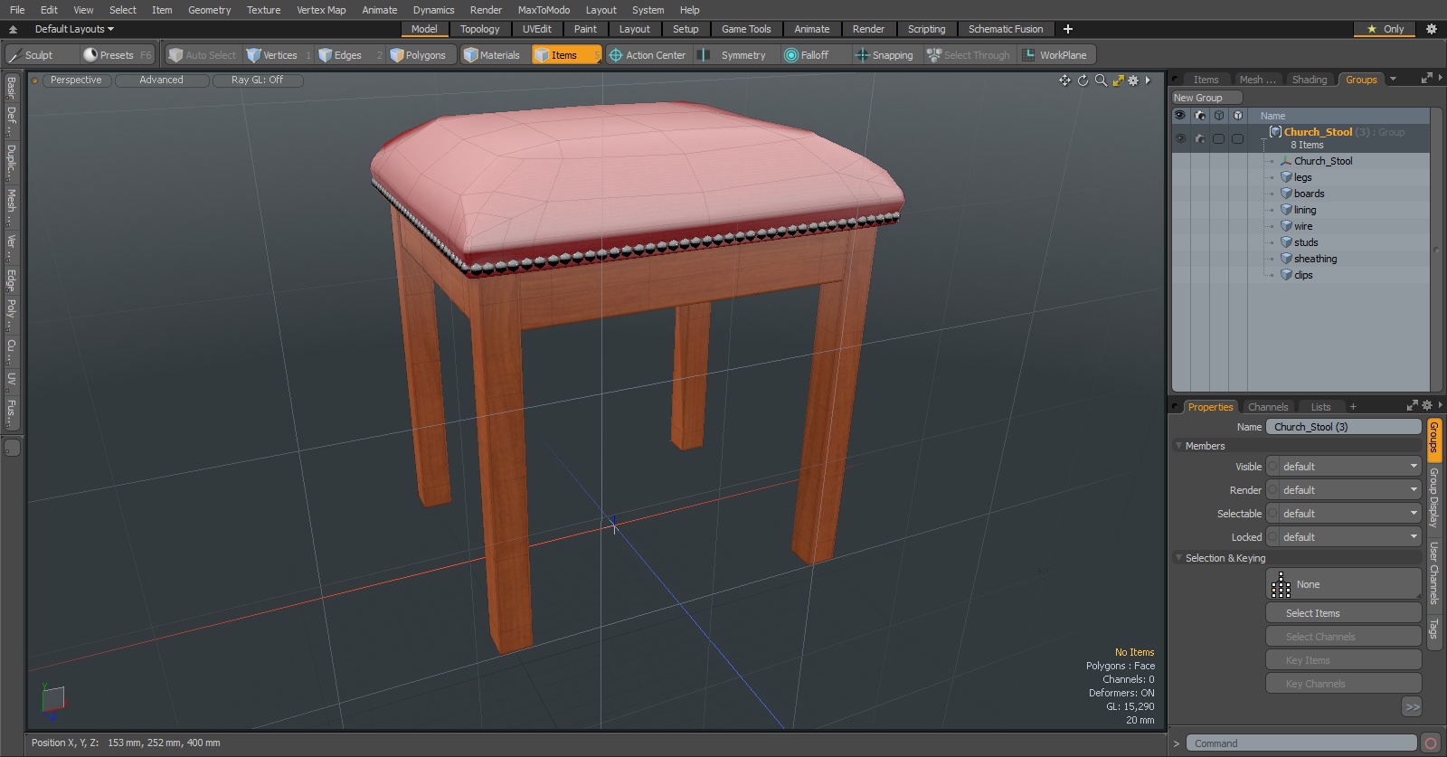Church Wooden Stool 3D model