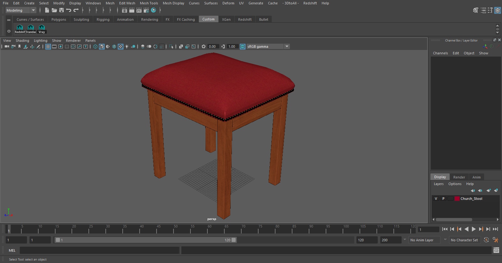 Church Wooden Stool 3D model