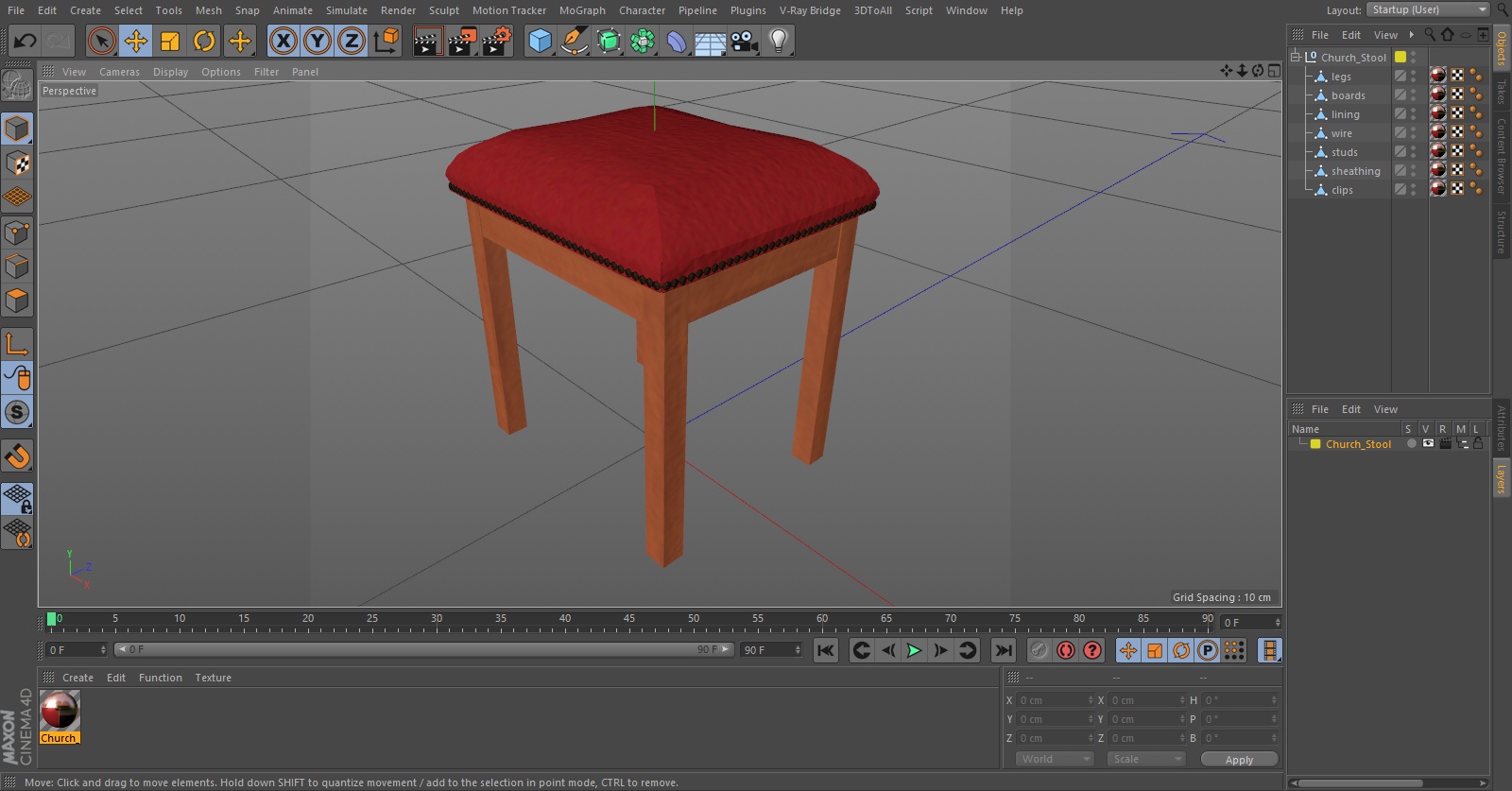 Church Wooden Stool 3D model