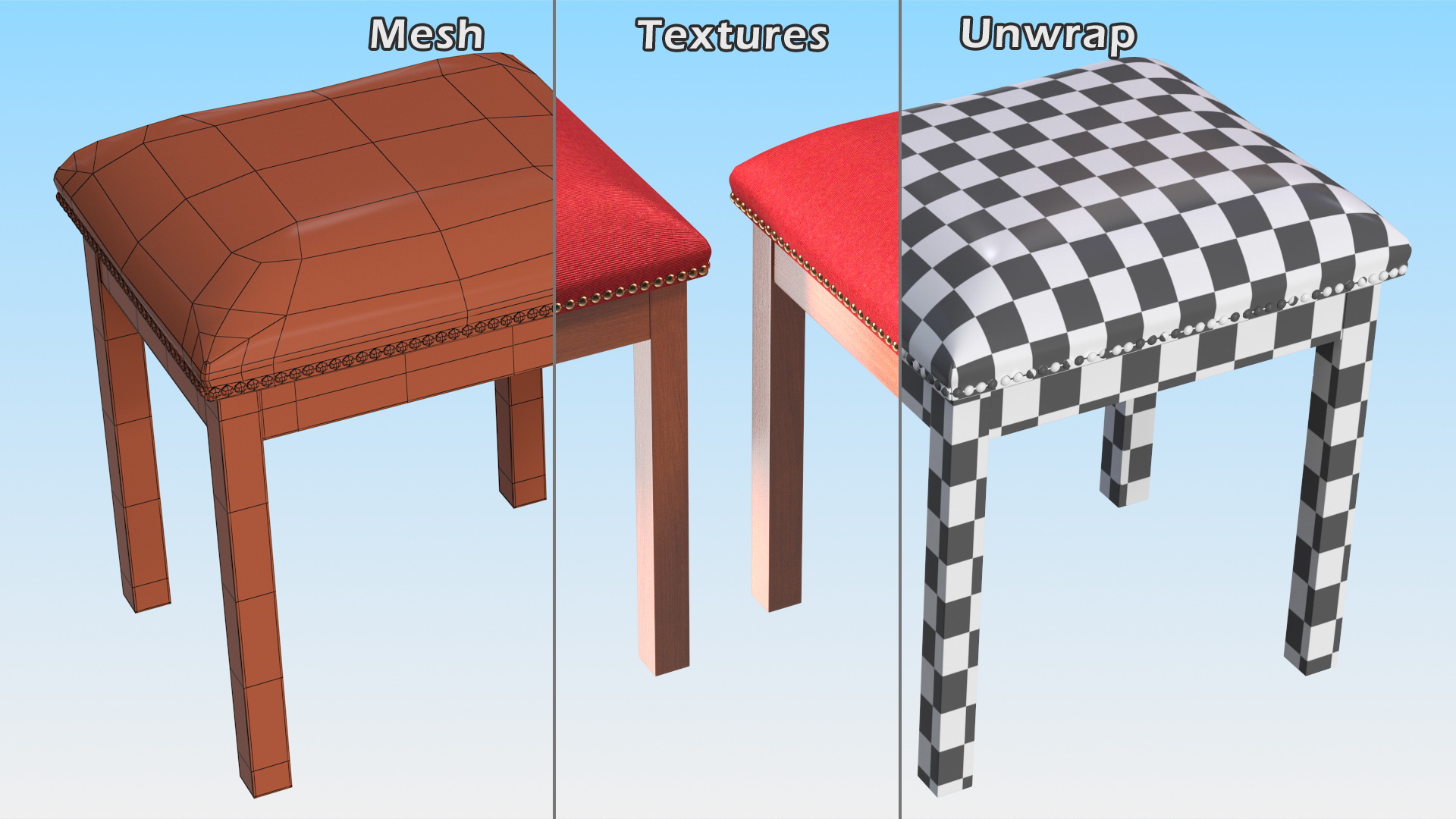Church Wooden Stool 3D model