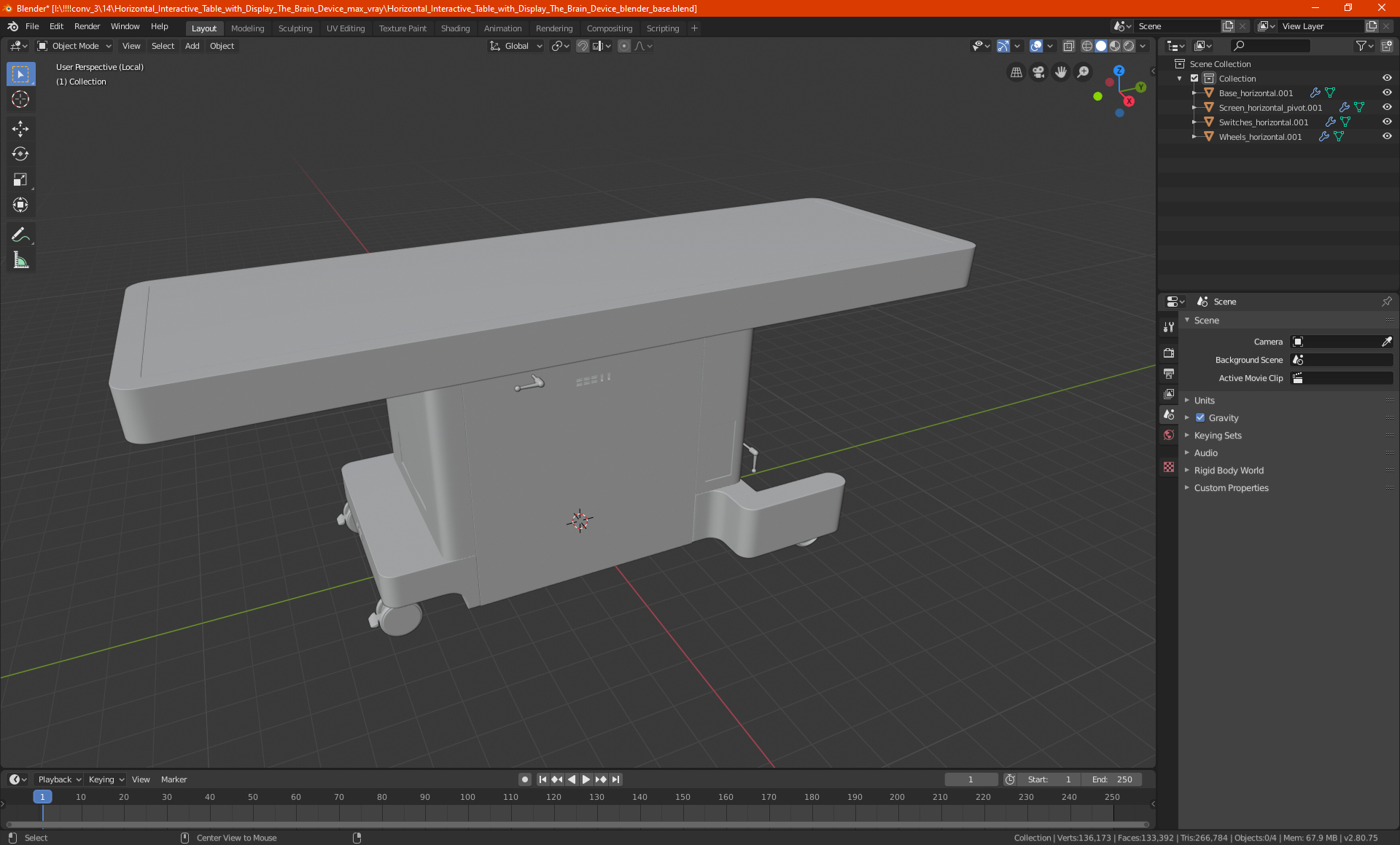 3D Horizontal Interactive Table with Display The Brain Device model