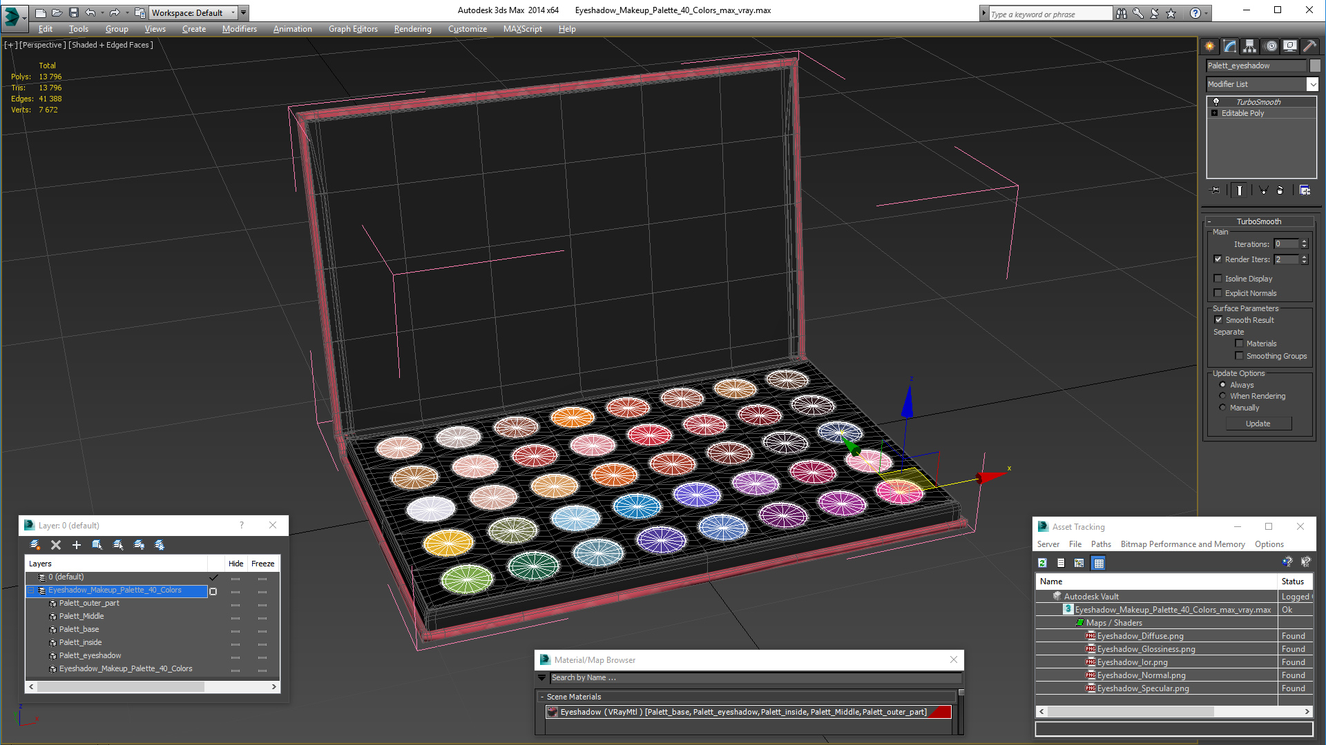Eyeshadow Makeup Palette 40 Colors 3D model