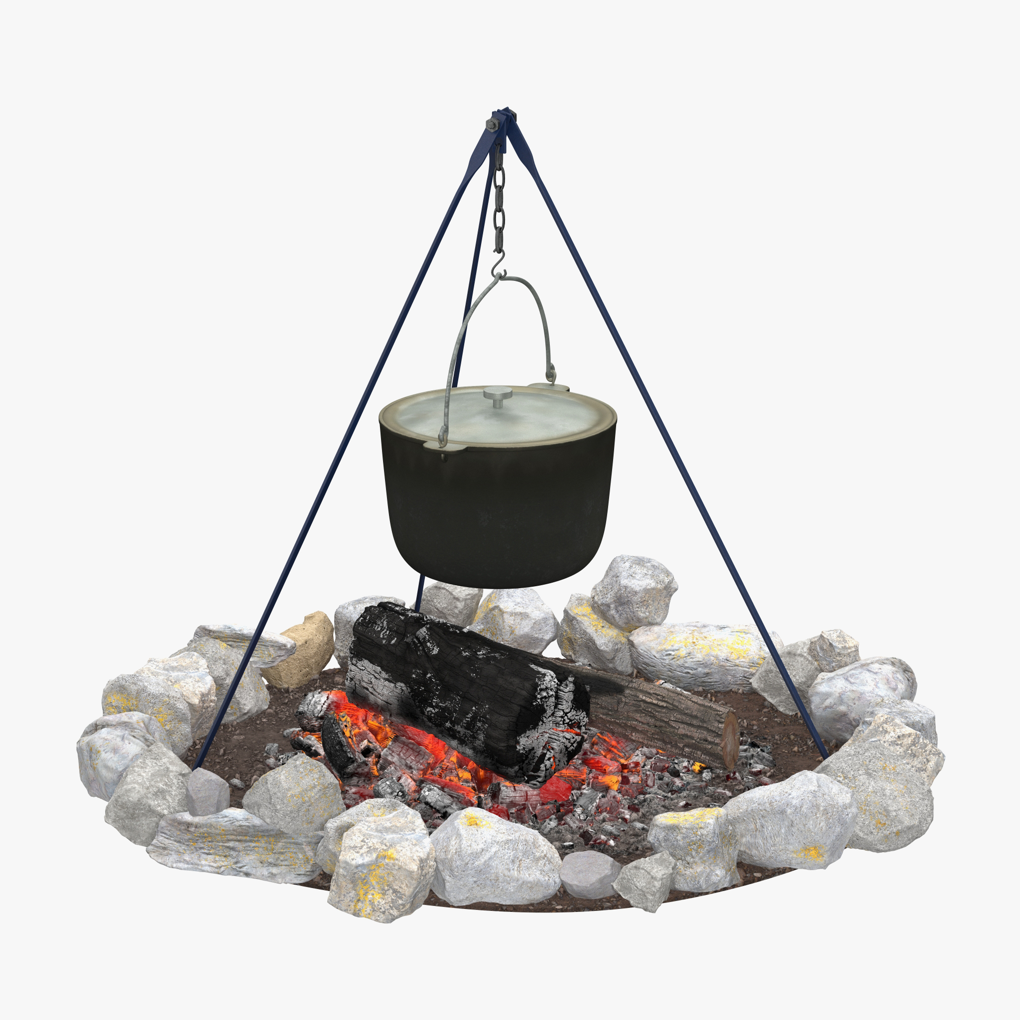 Campfire with Tripod and Cooking Pot