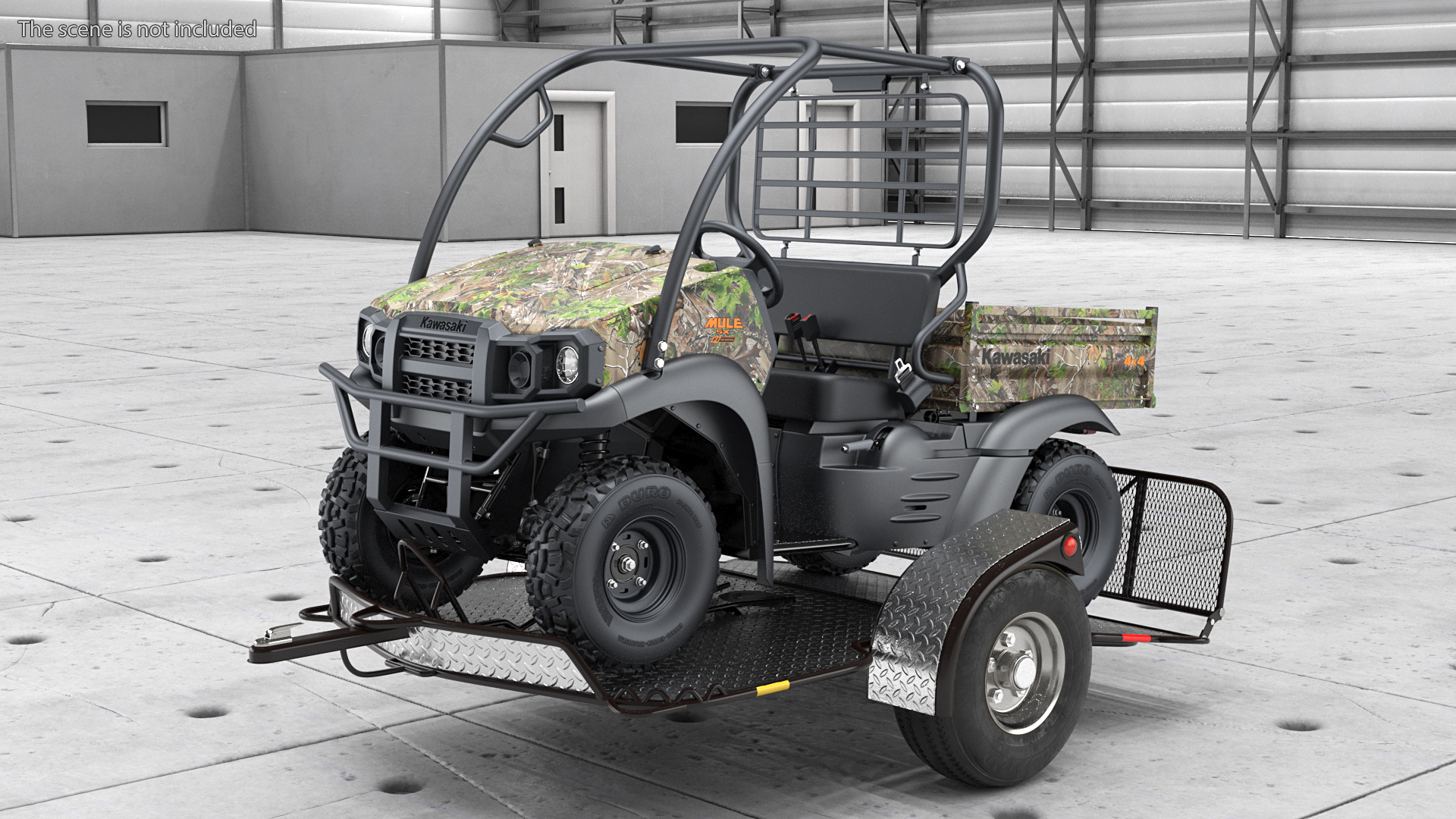 3D model ATV Trailer with Kawasaki Mule