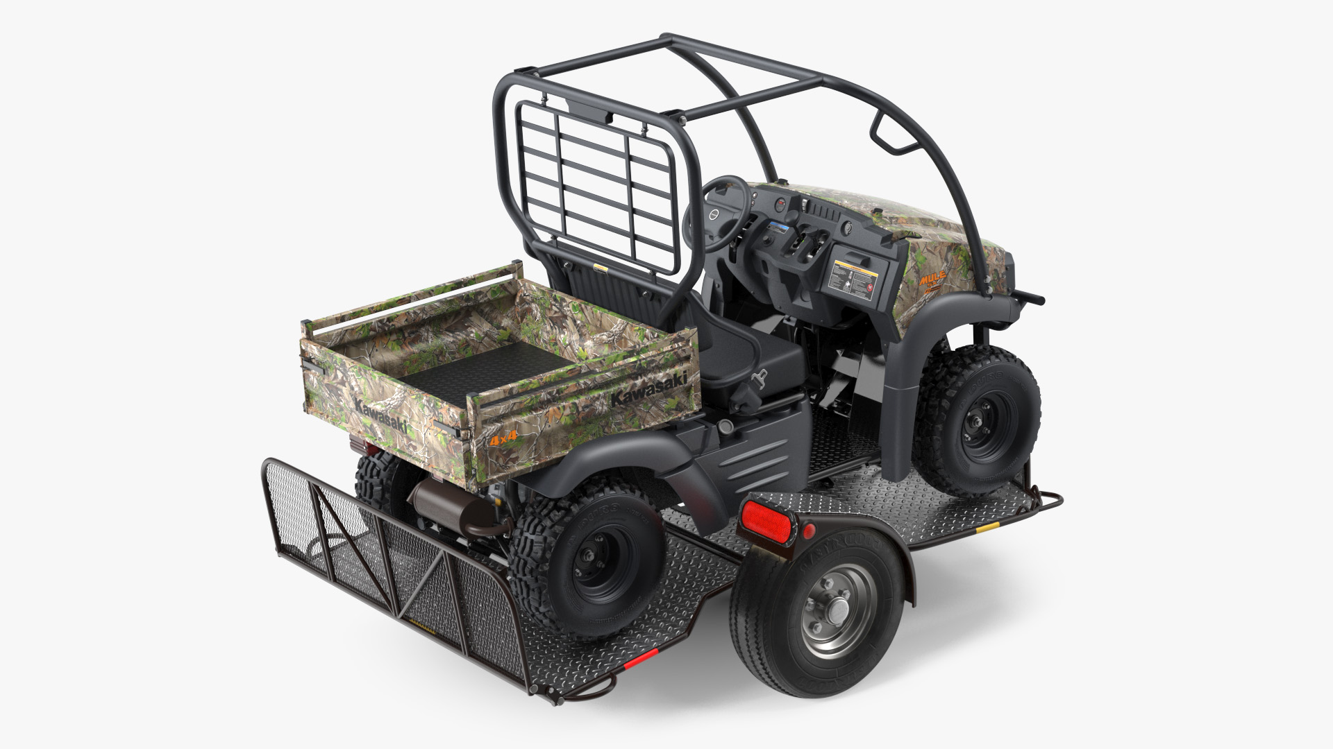 3D model ATV Trailer with Kawasaki Mule