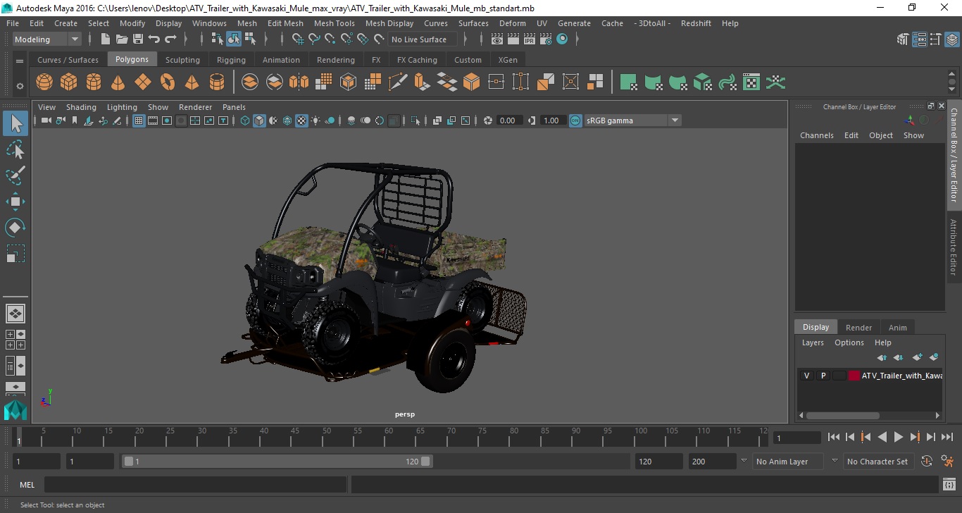 3D model ATV Trailer with Kawasaki Mule