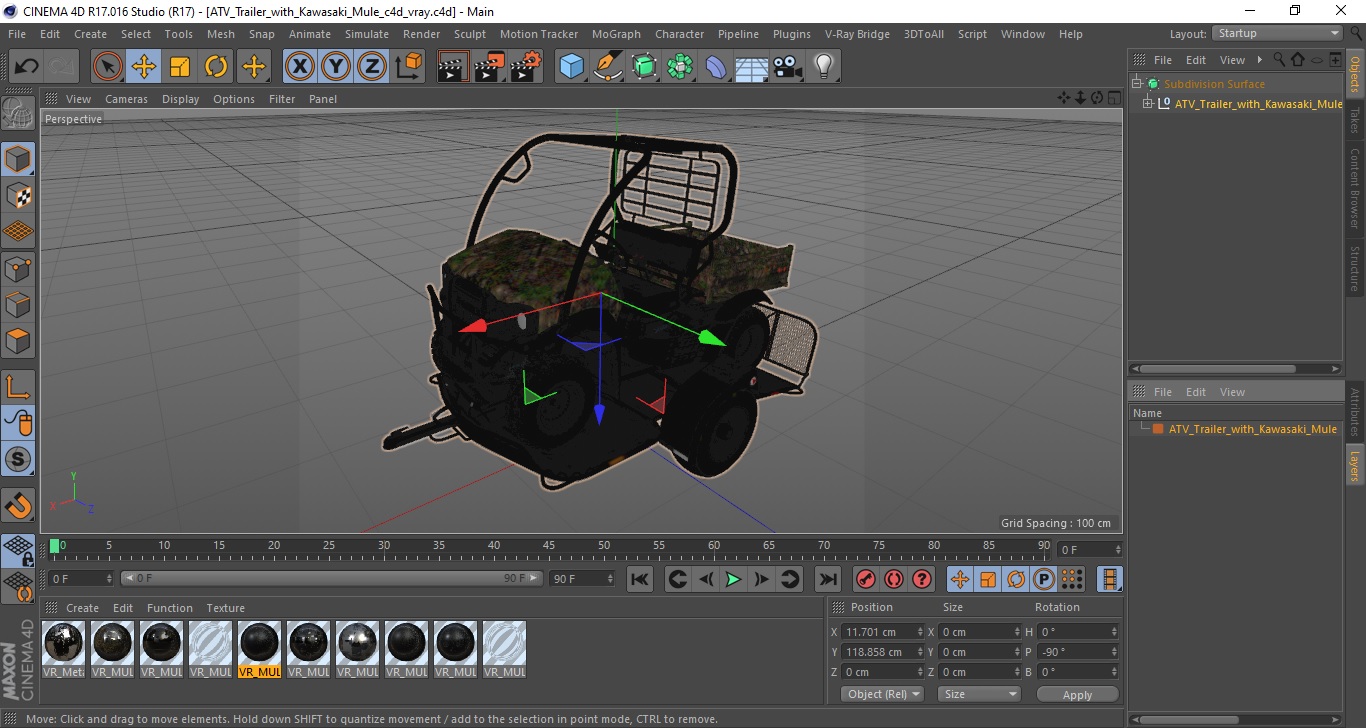 3D model ATV Trailer with Kawasaki Mule