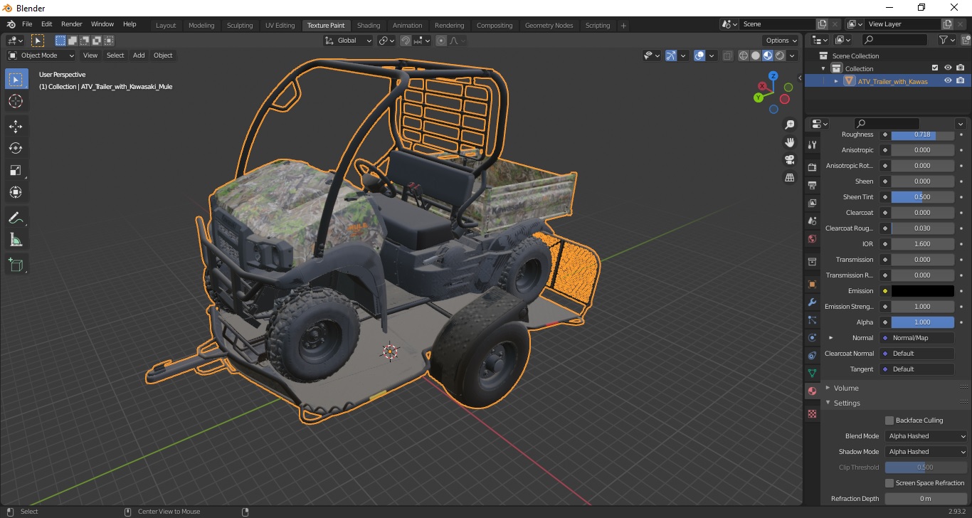 3D model ATV Trailer with Kawasaki Mule