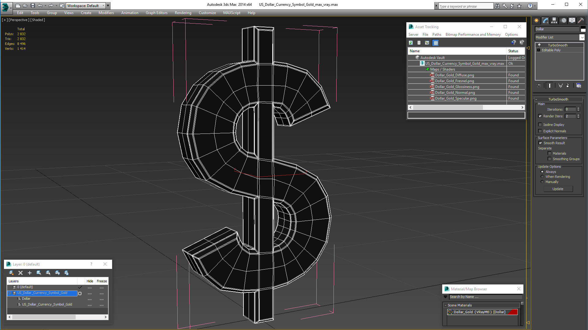 3D model US Dollar Currency Symbol Gold