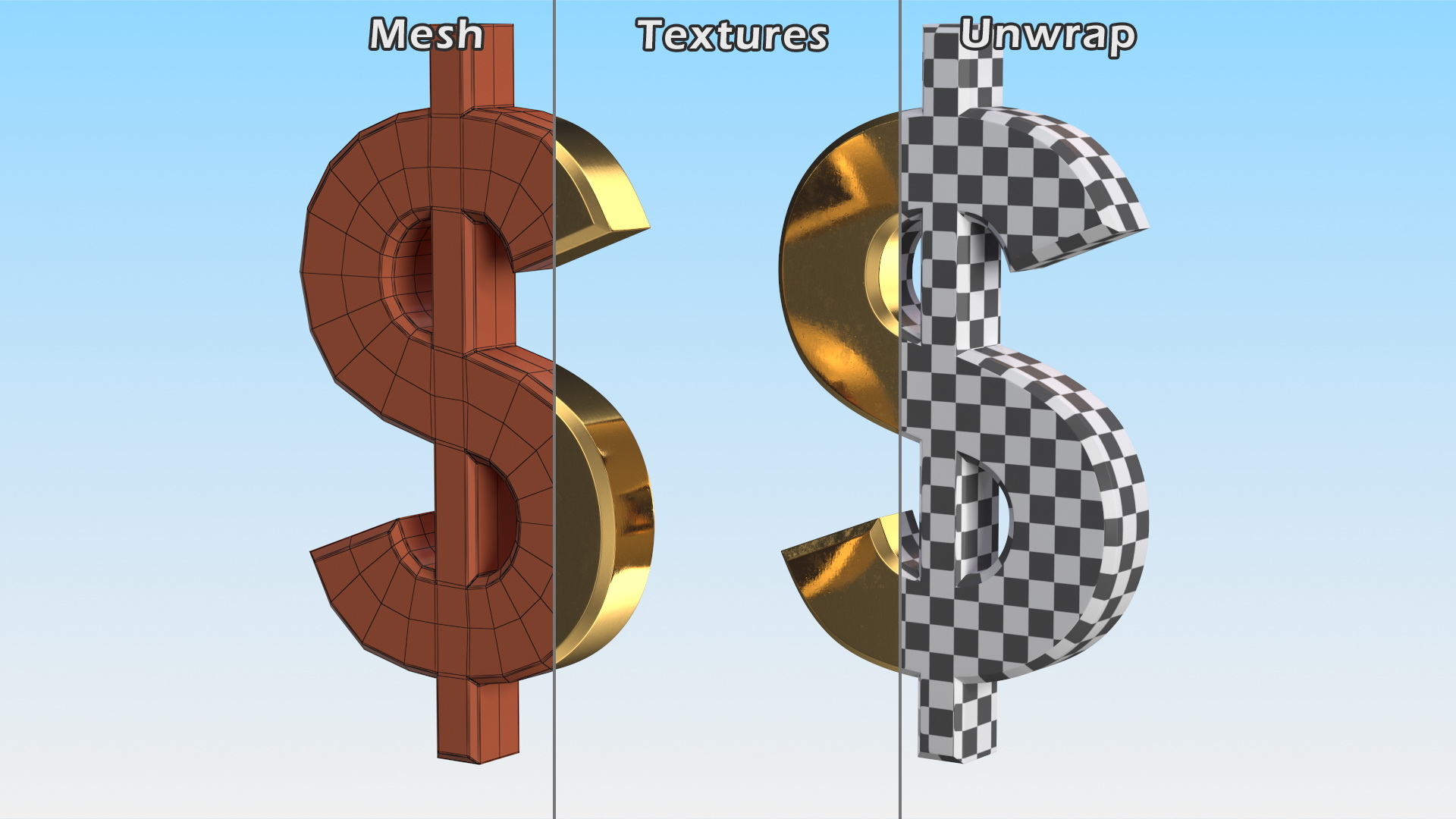 3D model US Dollar Currency Symbol Gold