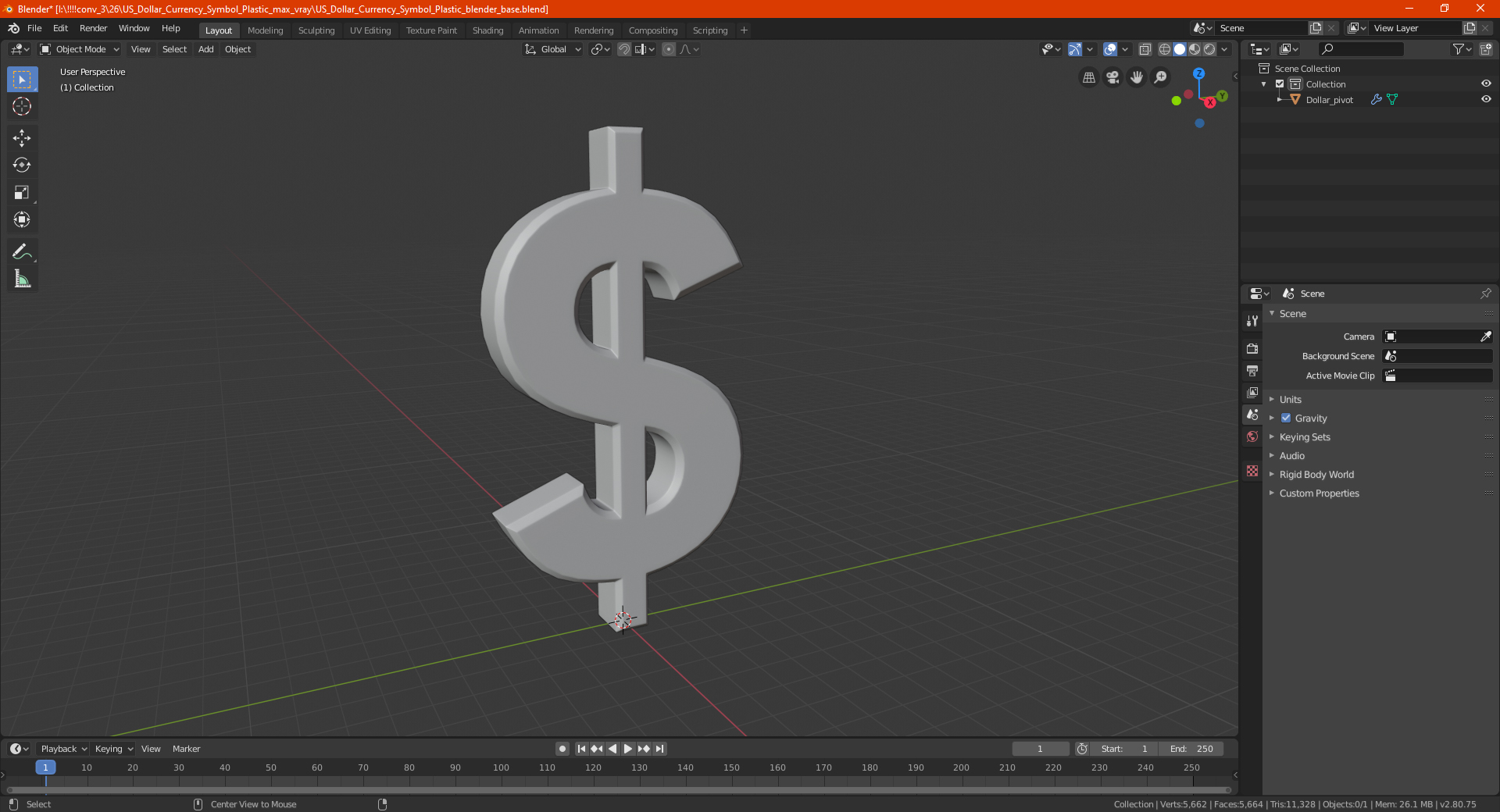 3D model US Dollar Currency Symbol Gold