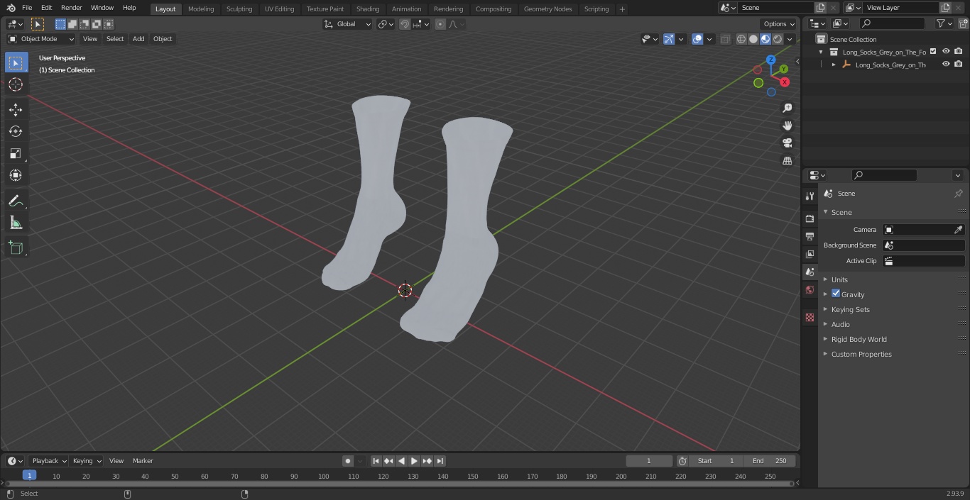 3D Long Socks Grey on The Foot Standing Toes