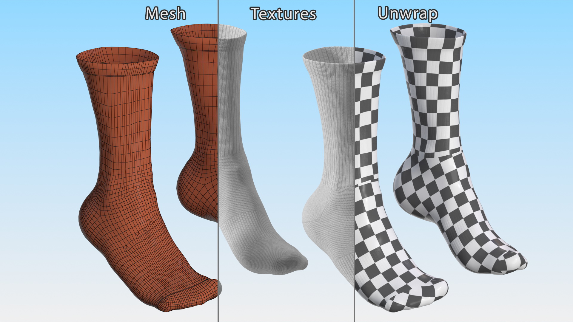 3D Long Socks Grey on The Foot Standing Toes