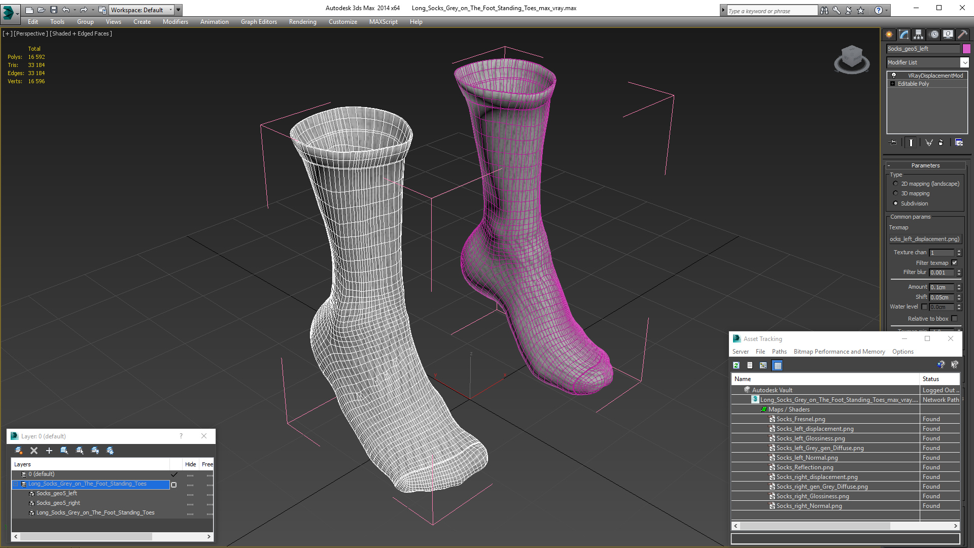 3D Long Socks Grey on The Foot Standing Toes