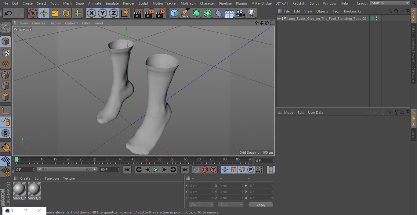3D Long Socks Grey on The Foot Standing Toes