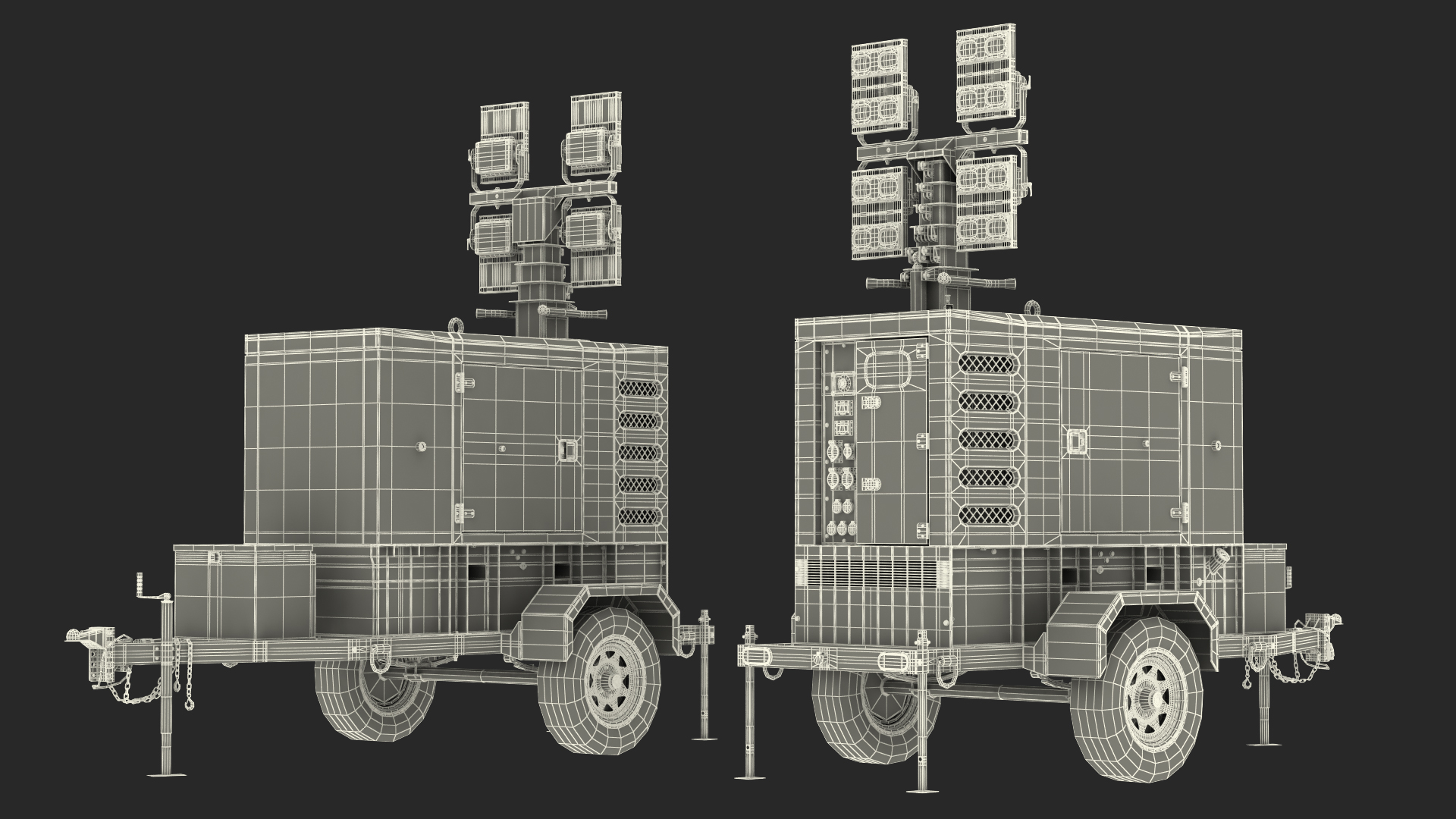 3D model Mobile Generator Generic with Lighting Mast Rigged