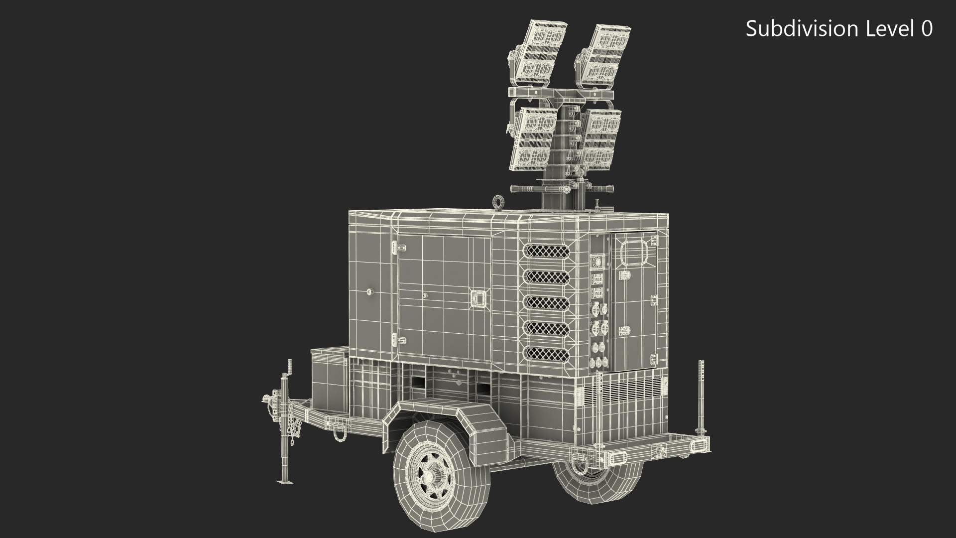 3D model Mobile Generator Generic with Lighting Mast Rigged