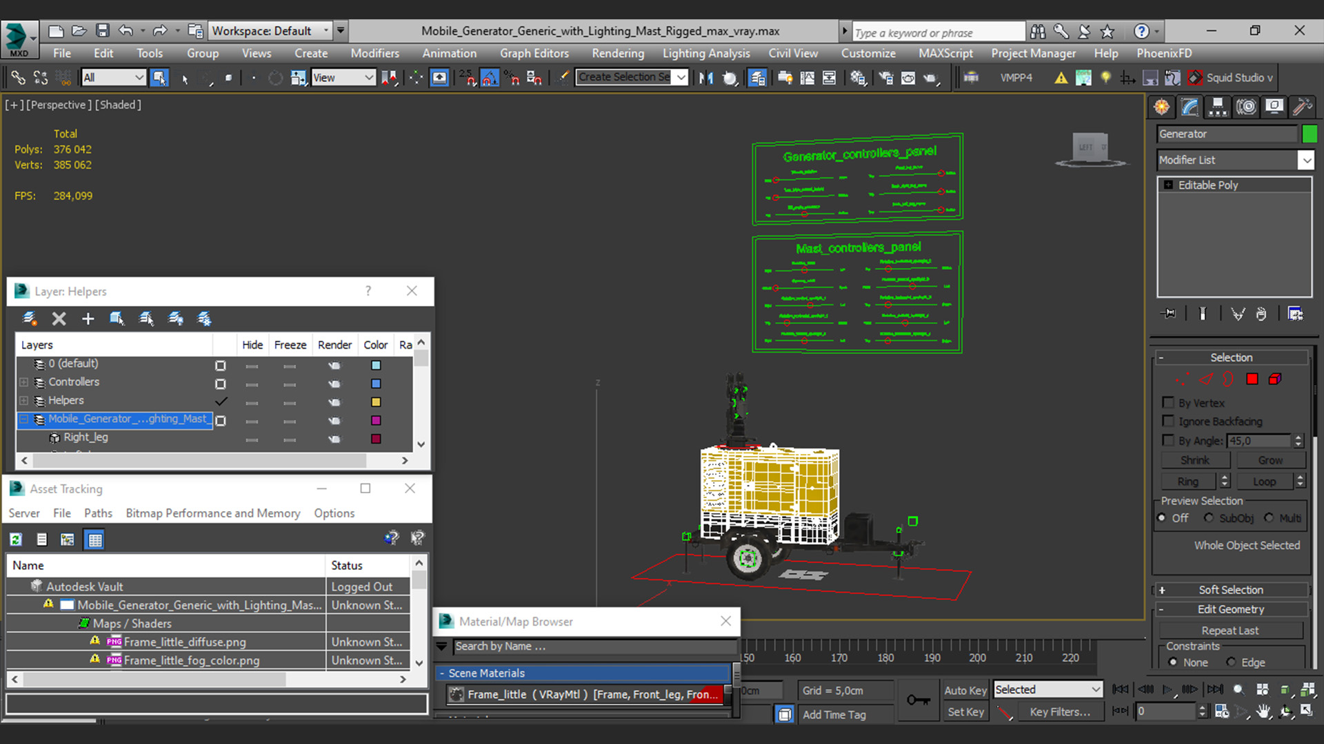 3D model Mobile Generator Generic with Lighting Mast Rigged