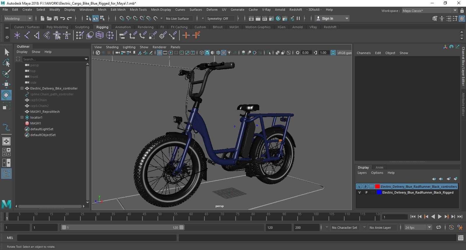 3D model Electric Cargo Bike Blue Rigged for Maya