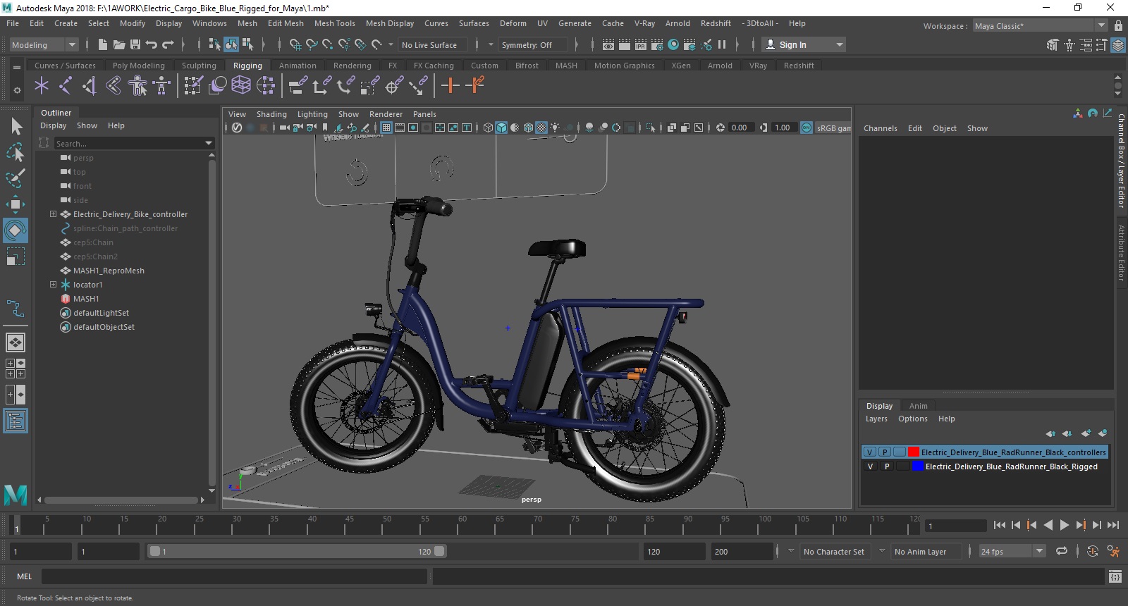 3D model Electric Cargo Bike Blue Rigged for Maya