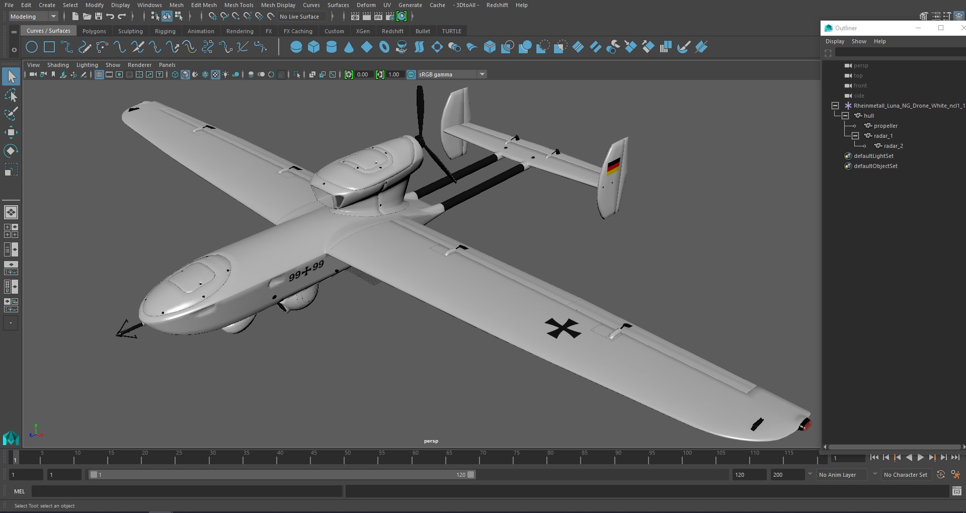 3D Rheinmetall Luna NG Drone White
