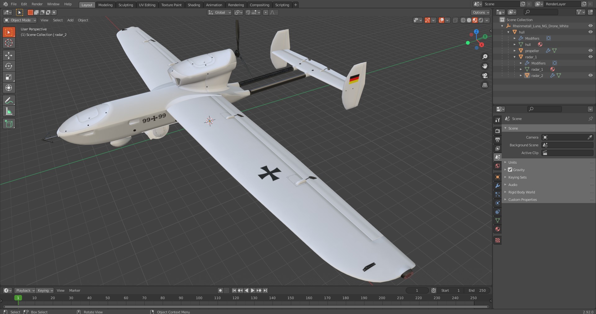3D Rheinmetall Luna NG Drone White