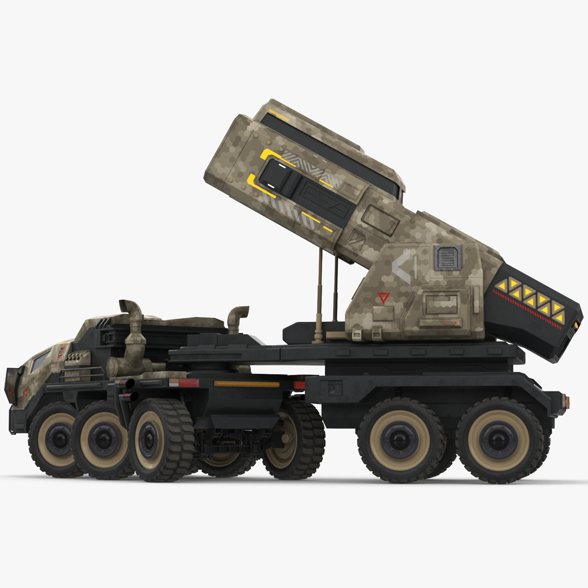Futuristic Military Rocket Launcher Truck Rigged for Cinema 4D 3D